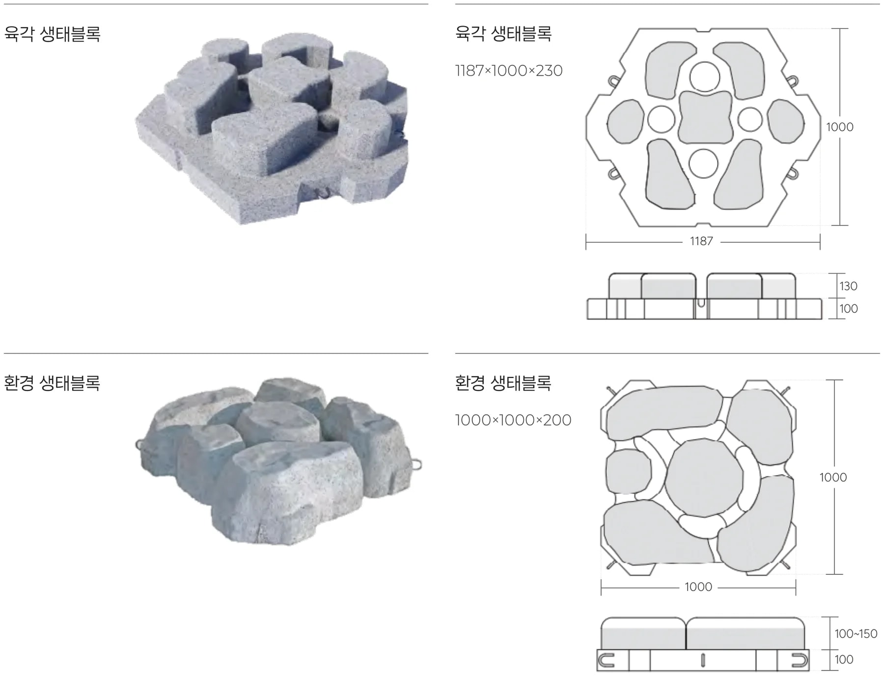 육각 · 환경 생태블록 부재 구성과 규격 도면