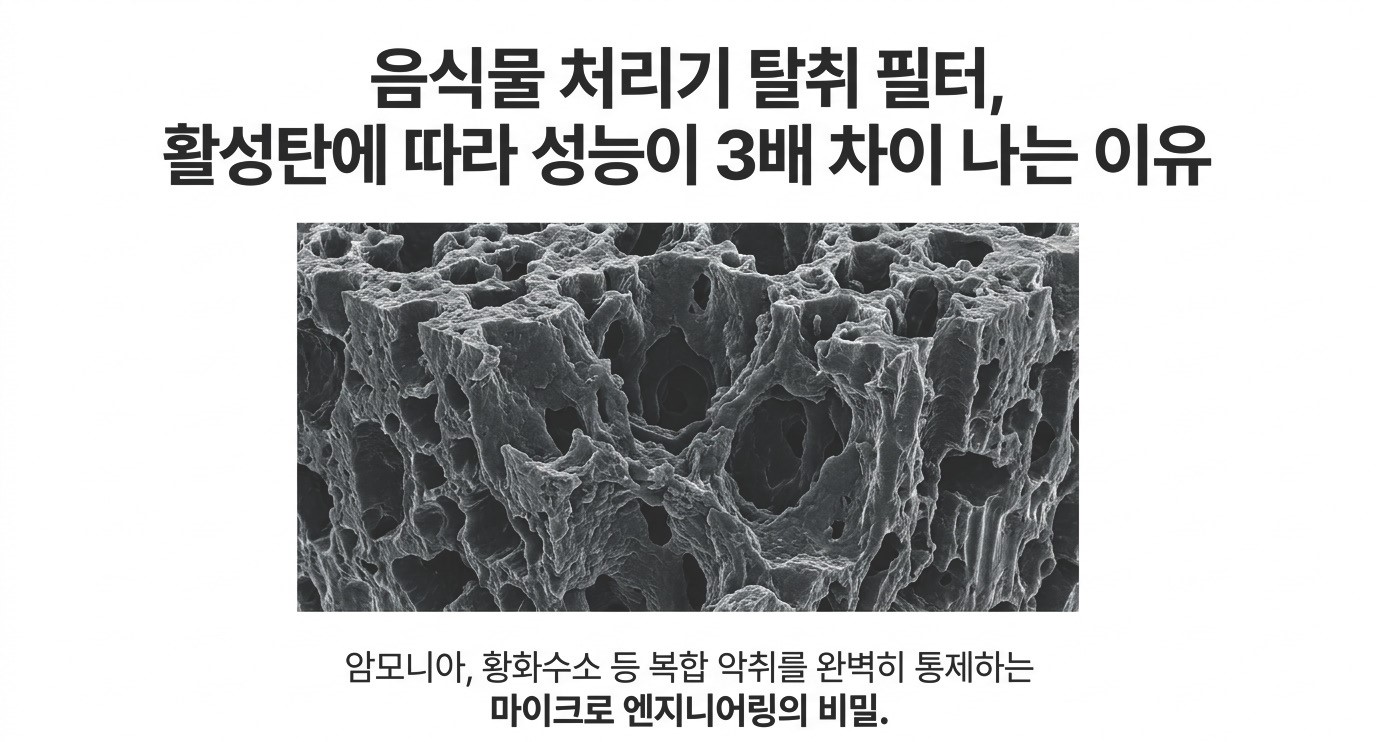 음식물 처리기 탈취 필터 성능을 3배 차이 나게 만드는 활성탄 기공 구조 - 암모니아·황화수소 등 복합 악취를 완벽히 통제하는 마이크로 기공 엔지니어링의 전자현미경 단면 이미지