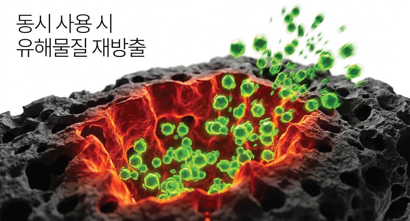 활성탄이 고온에서 탈착되는 모습