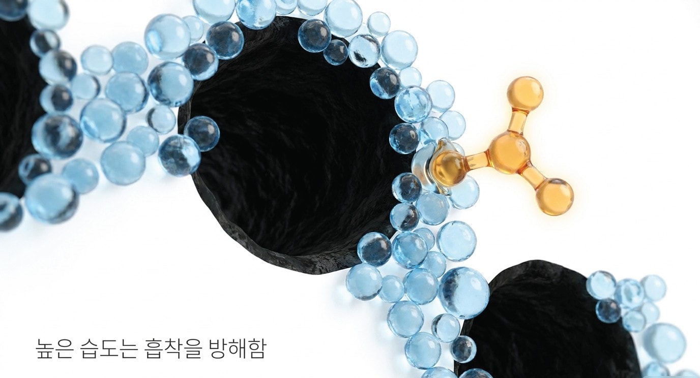 활성탄 흡착을 방해하는 높은 습도