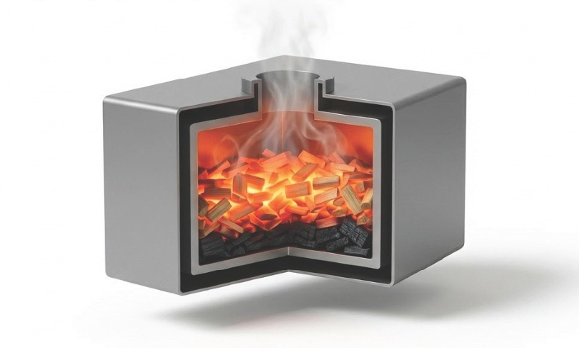 대나무 활성탄 제조 탄화(Carbonization) 공정 – 산소 차단 밀폐 용기에서 대나무 칩을 300~800℃로 가열해 수분·가스를 제거하고 탄소 뼈대만 남기는 대나무숯 생성 단계