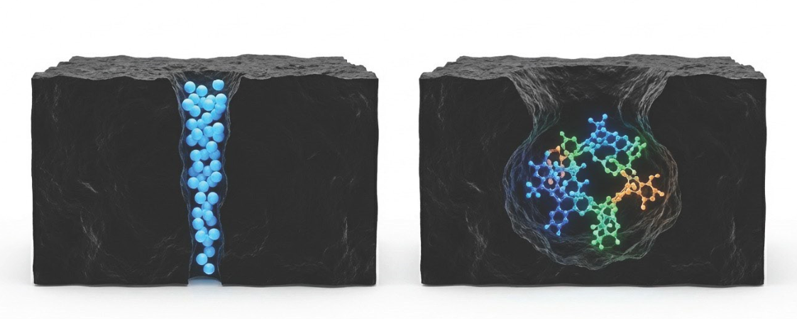 대나무 활성탄 기공 구조별 흡착 타겟 비교 – 마이크로 기공(0.5~2nm)의 가스·악취 소분자 포집(요오드가)과 메조 기공(2~50nm)의 색소·천연유기물 대분자 포집(MB가), 칼륨(K) 성분으로 메조 기공 발달에 유리한 대나무 특성