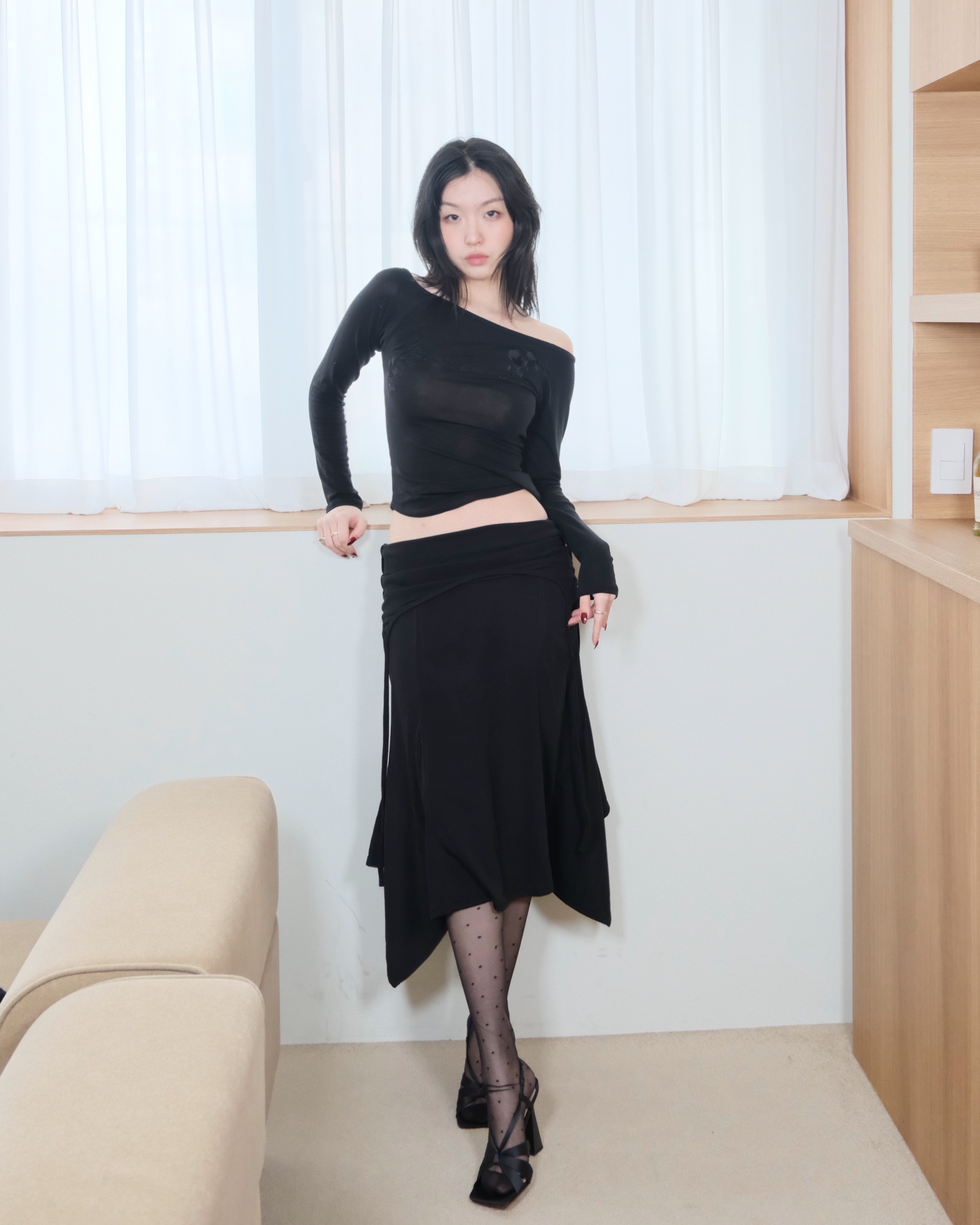 2way garter layered long skirt
