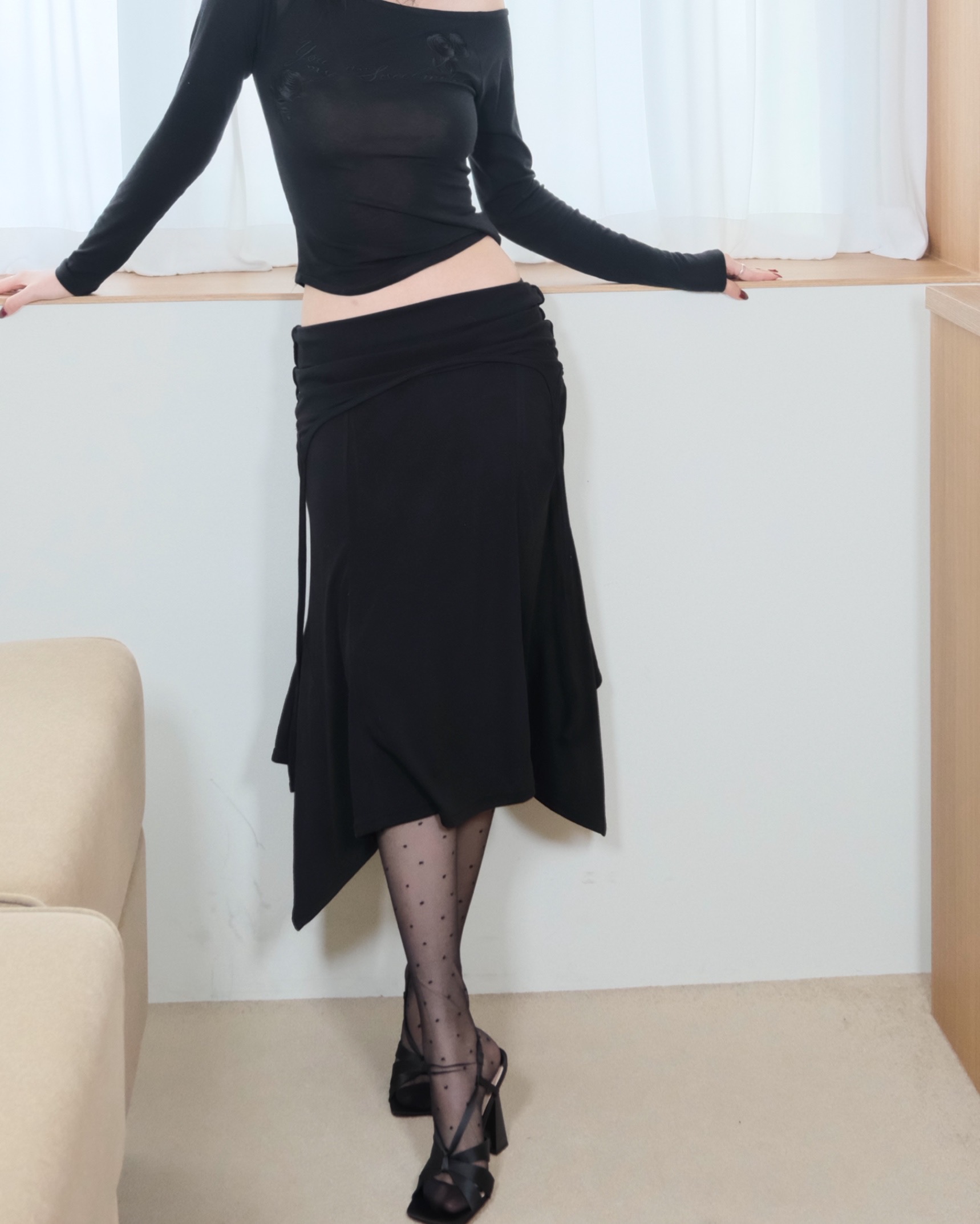2way garter layered long skirt