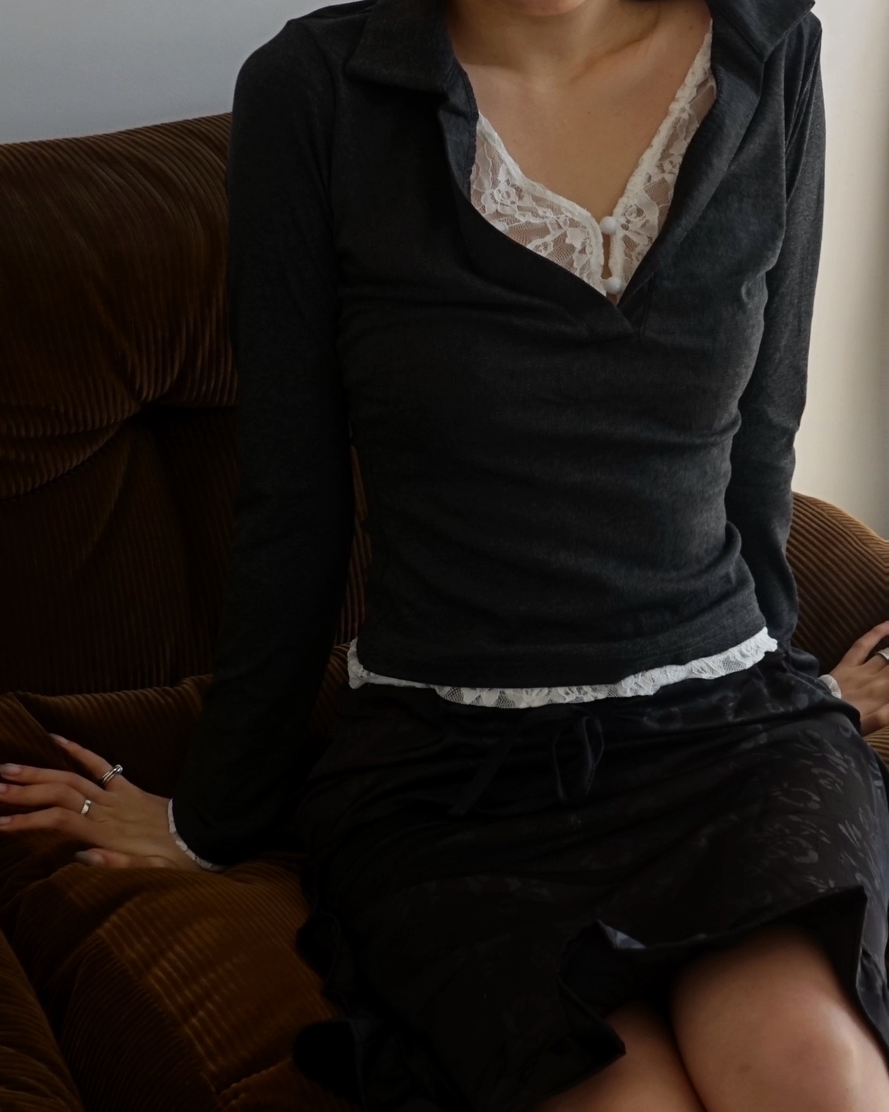Button lace layered T