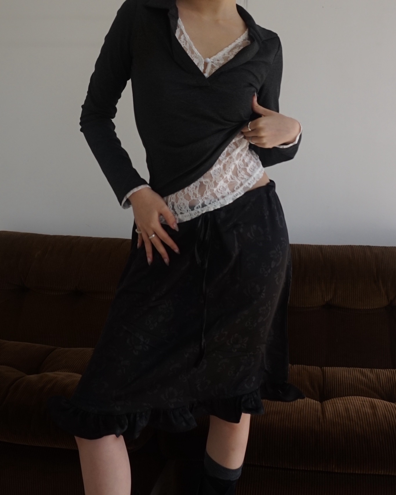 Button lace layered T