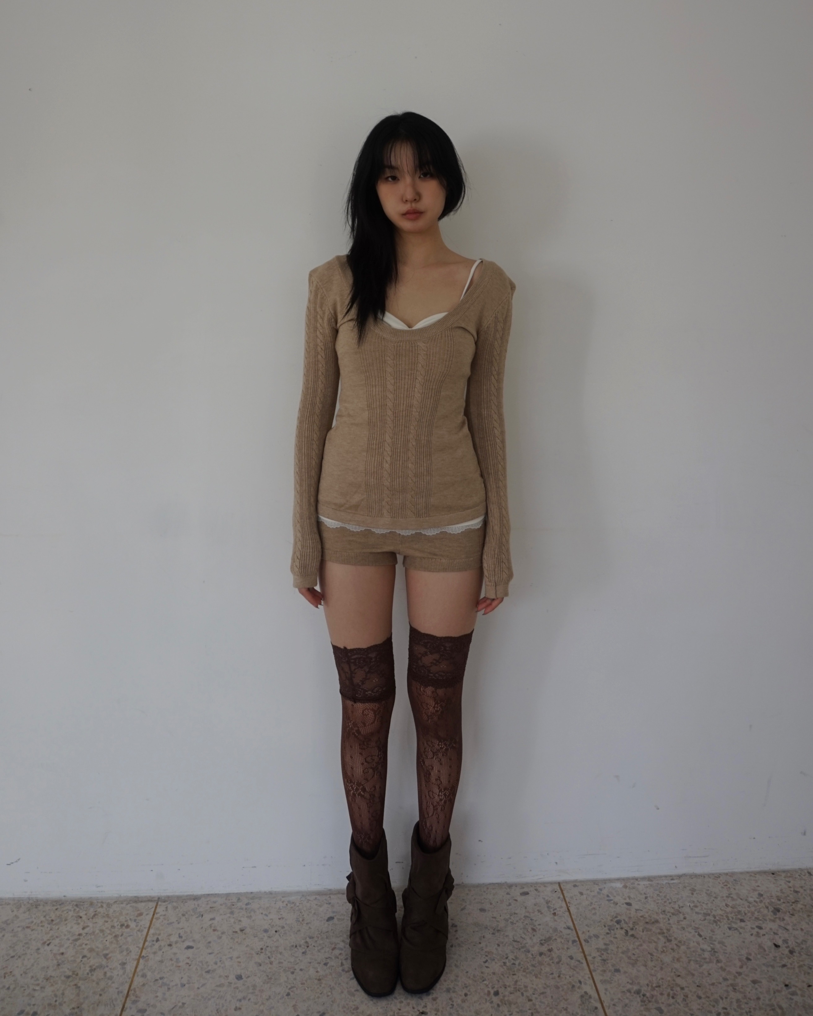 Cable knit layeerd set (3pcs)