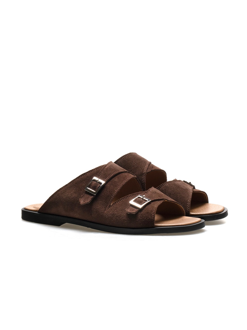 Buckle Slippers #7004  [Dark brown suede]