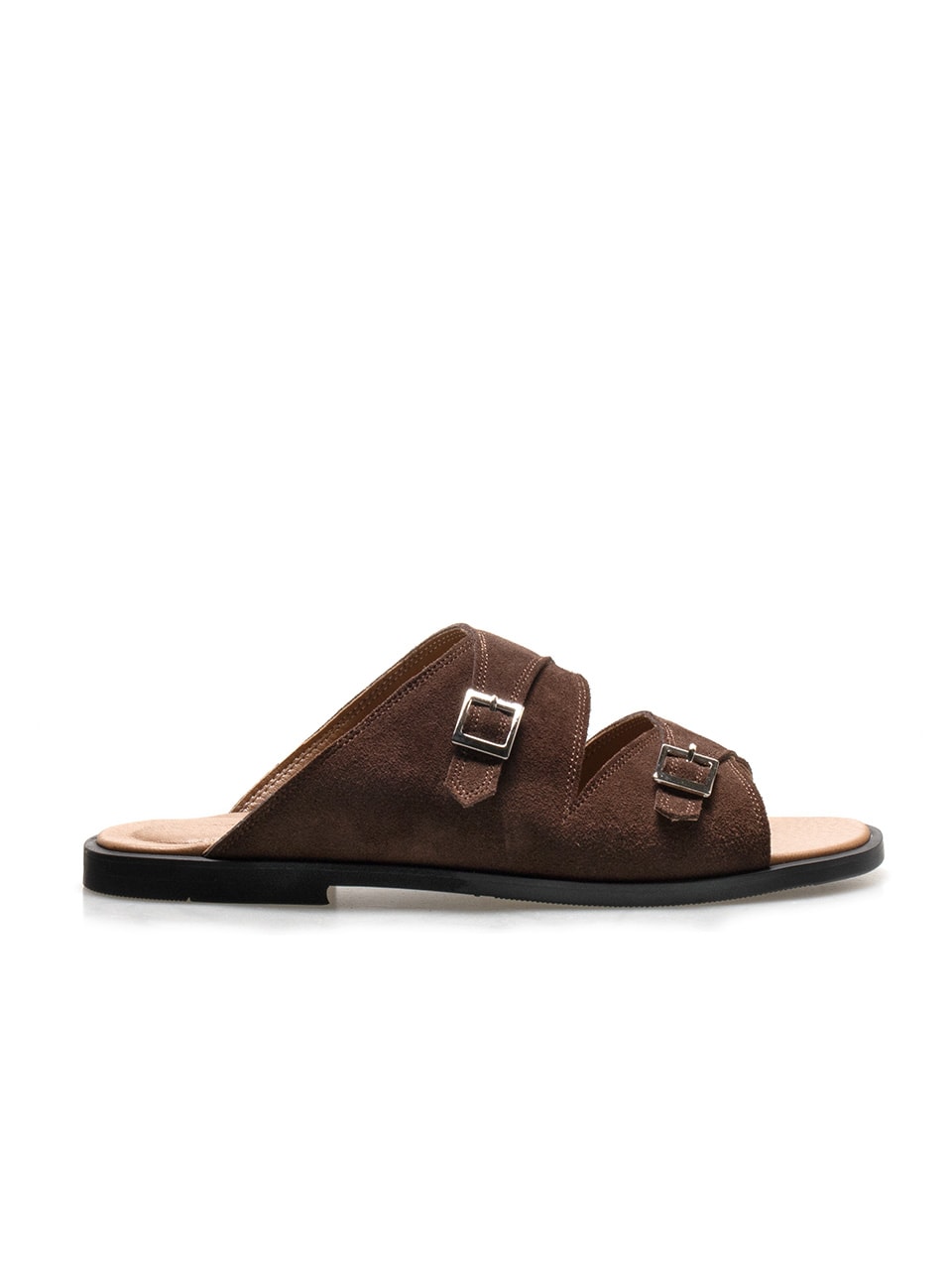 Buckle Slippers #7004  [Dark brown suede]