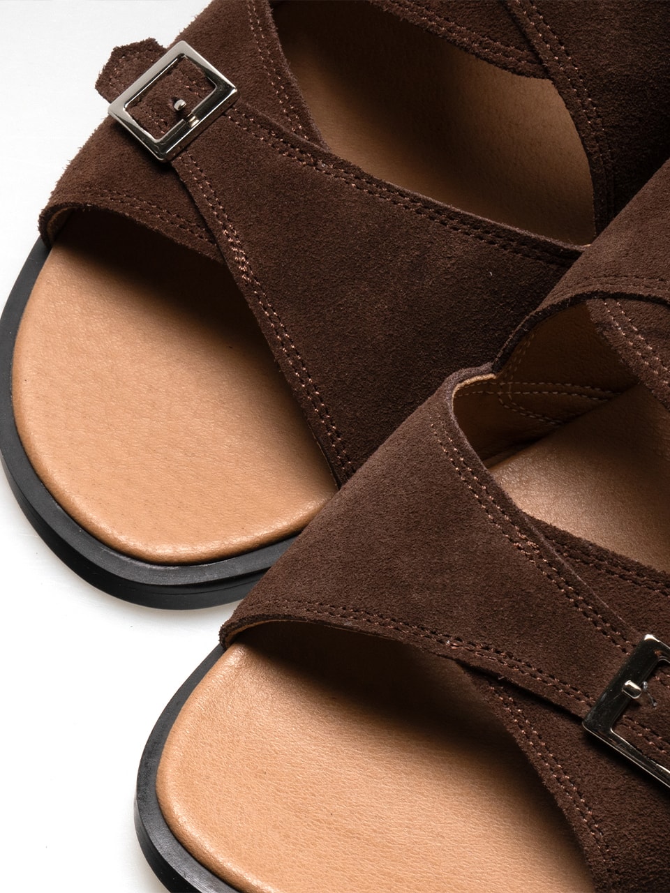 Buckle Slippers #7004  [Dark brown suede]