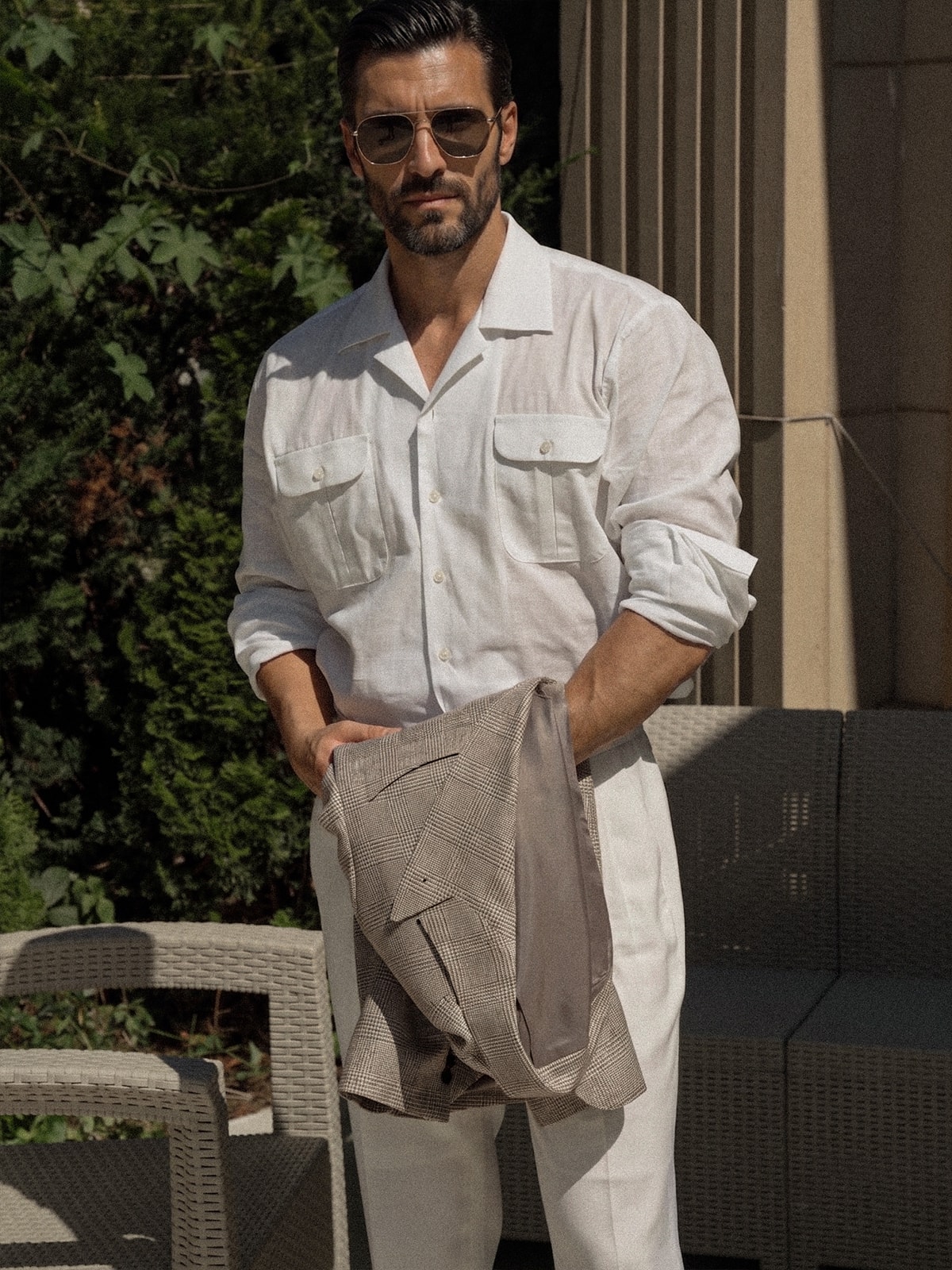 Open-Collar Shirts #006 [White linen]