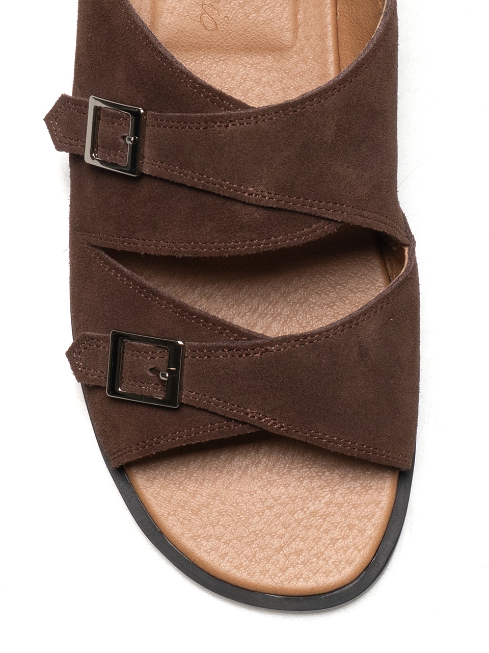 Buckle Slippers #7004  [Dark brown suede]