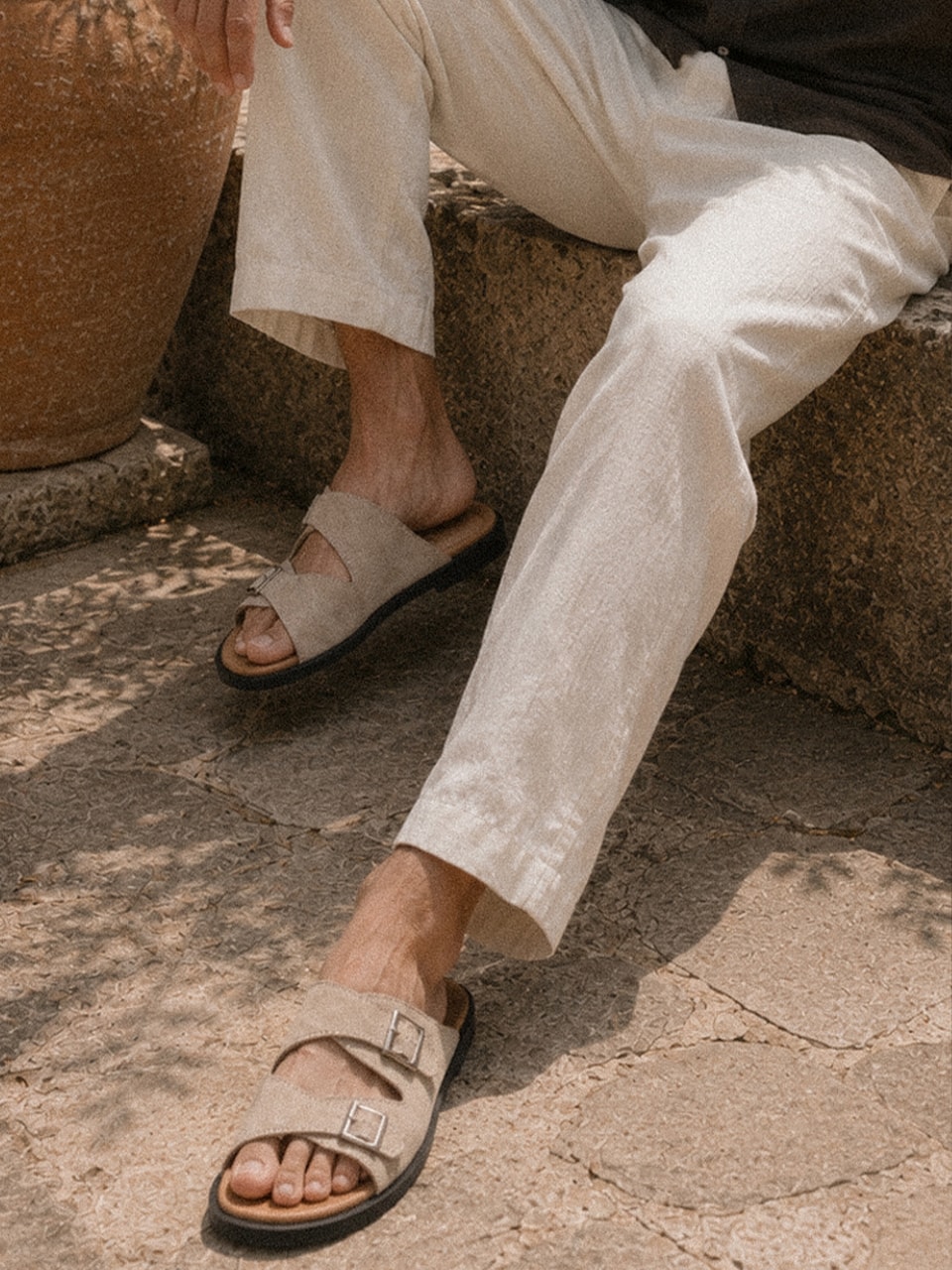 Buckle Slippers #7004  [Ivory suede]