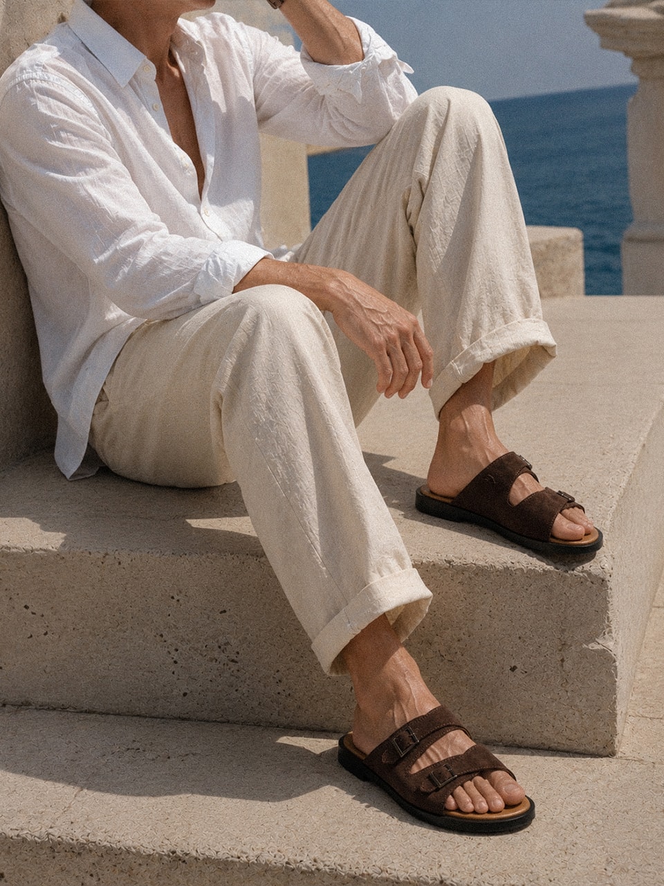 Buckle Slippers #7004  [Dark brown suede]