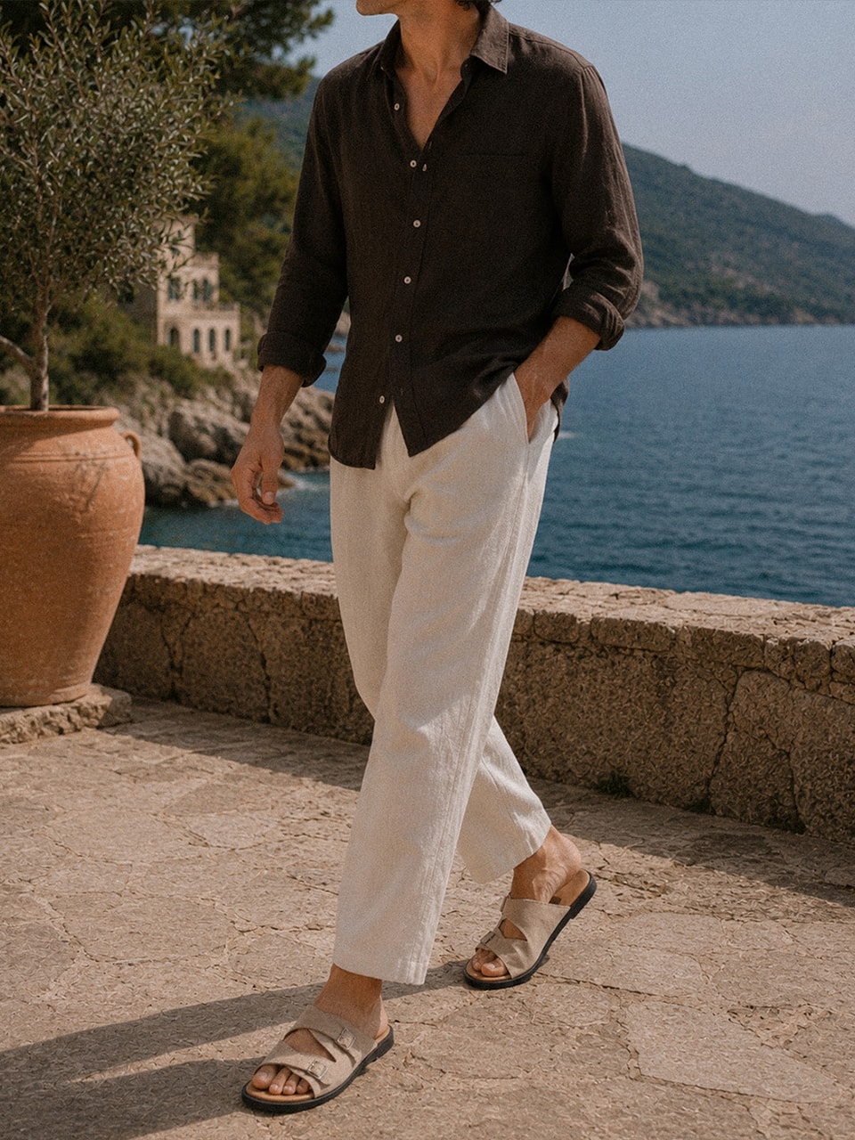 Buckle Slippers #7004  [Ivory suede]