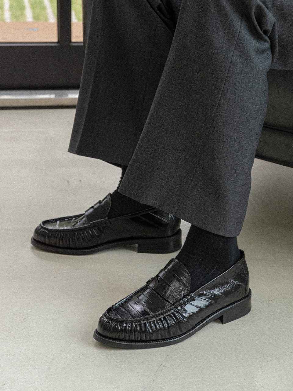 Cimer Shirring Loafers #4411 [Black eel]