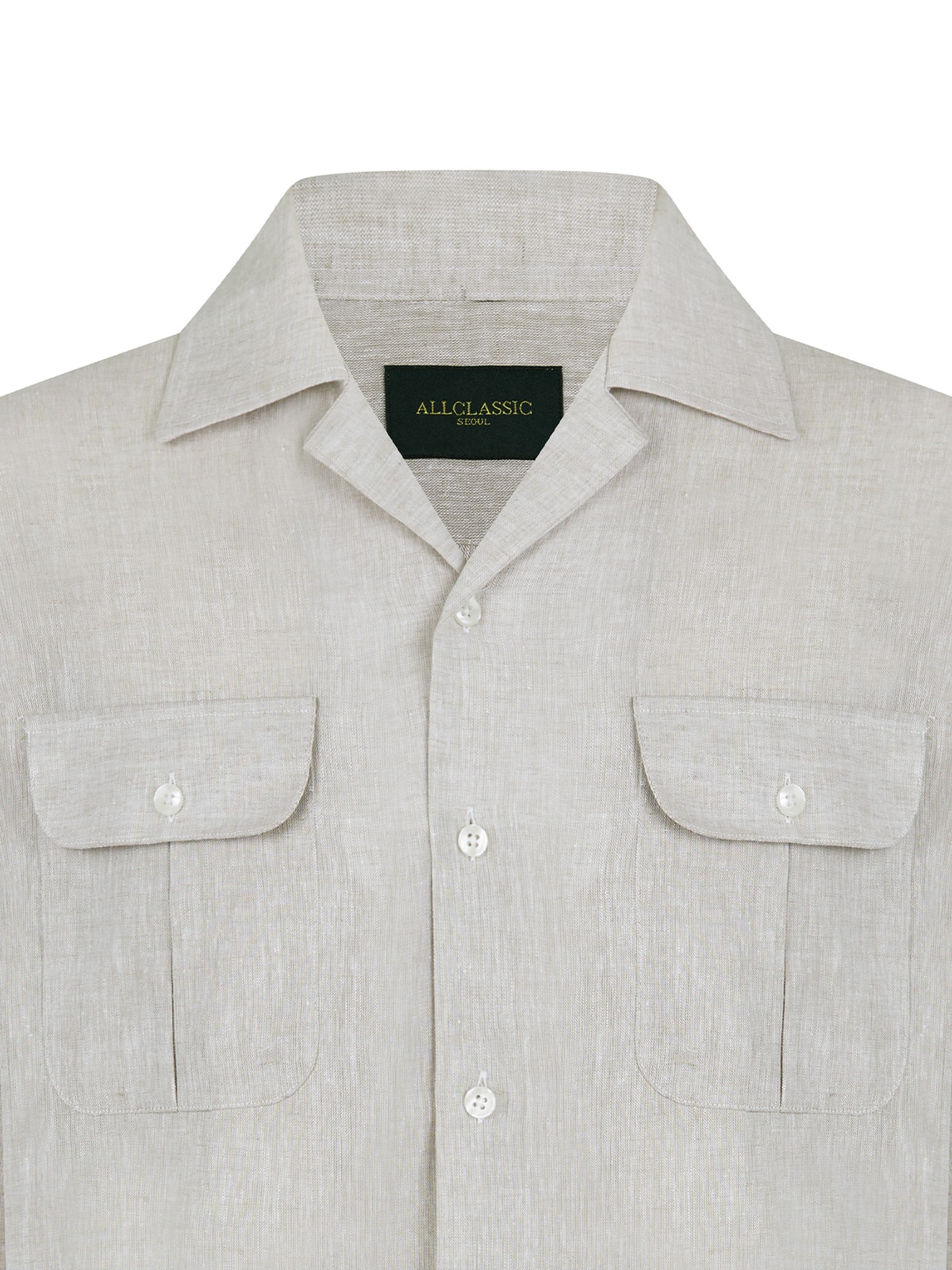 Open-Collar Shirts #006 [Beige linen]
