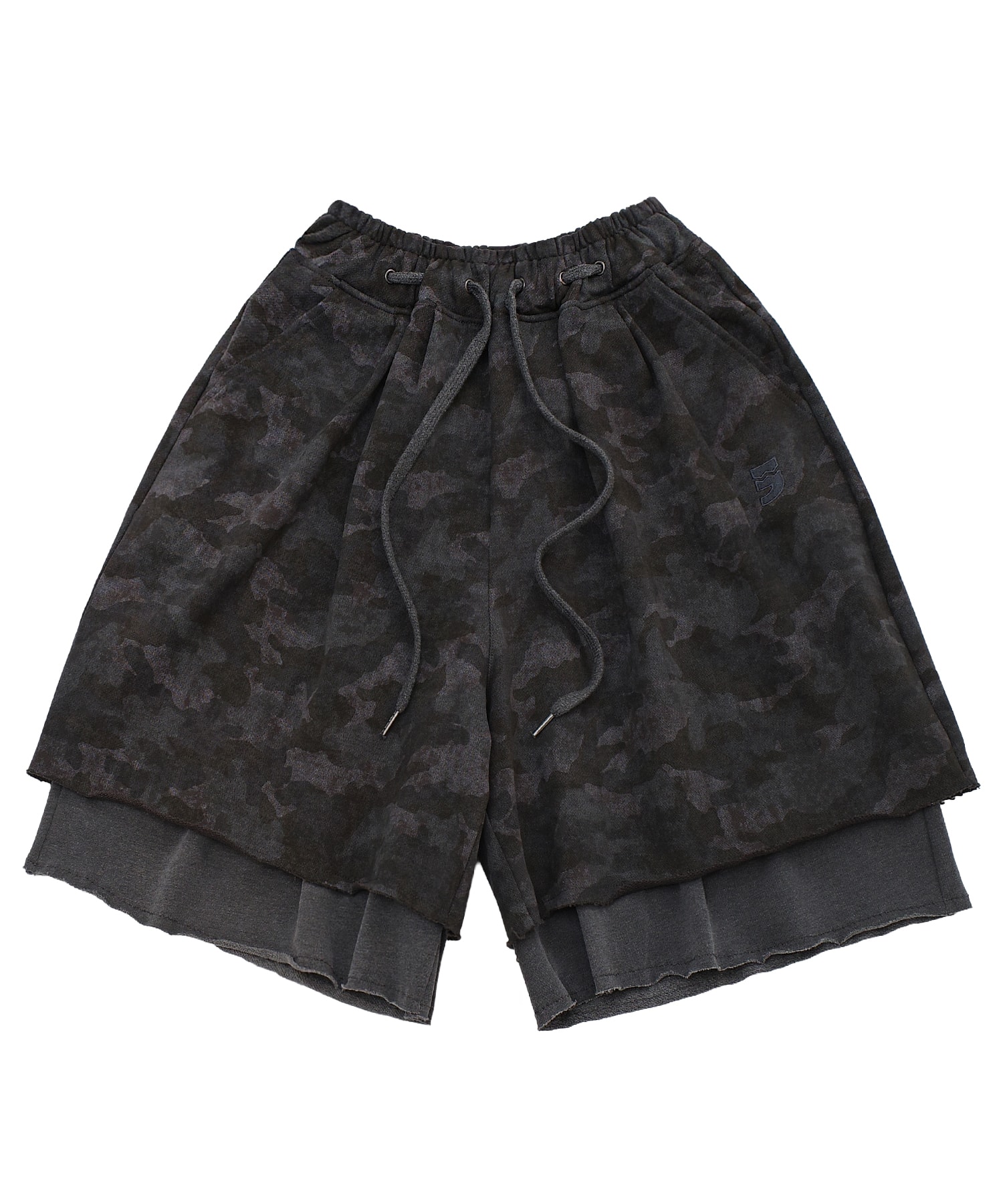 VINTAGE CAMO LAYERED 1/2 PANTS (Charcoal)