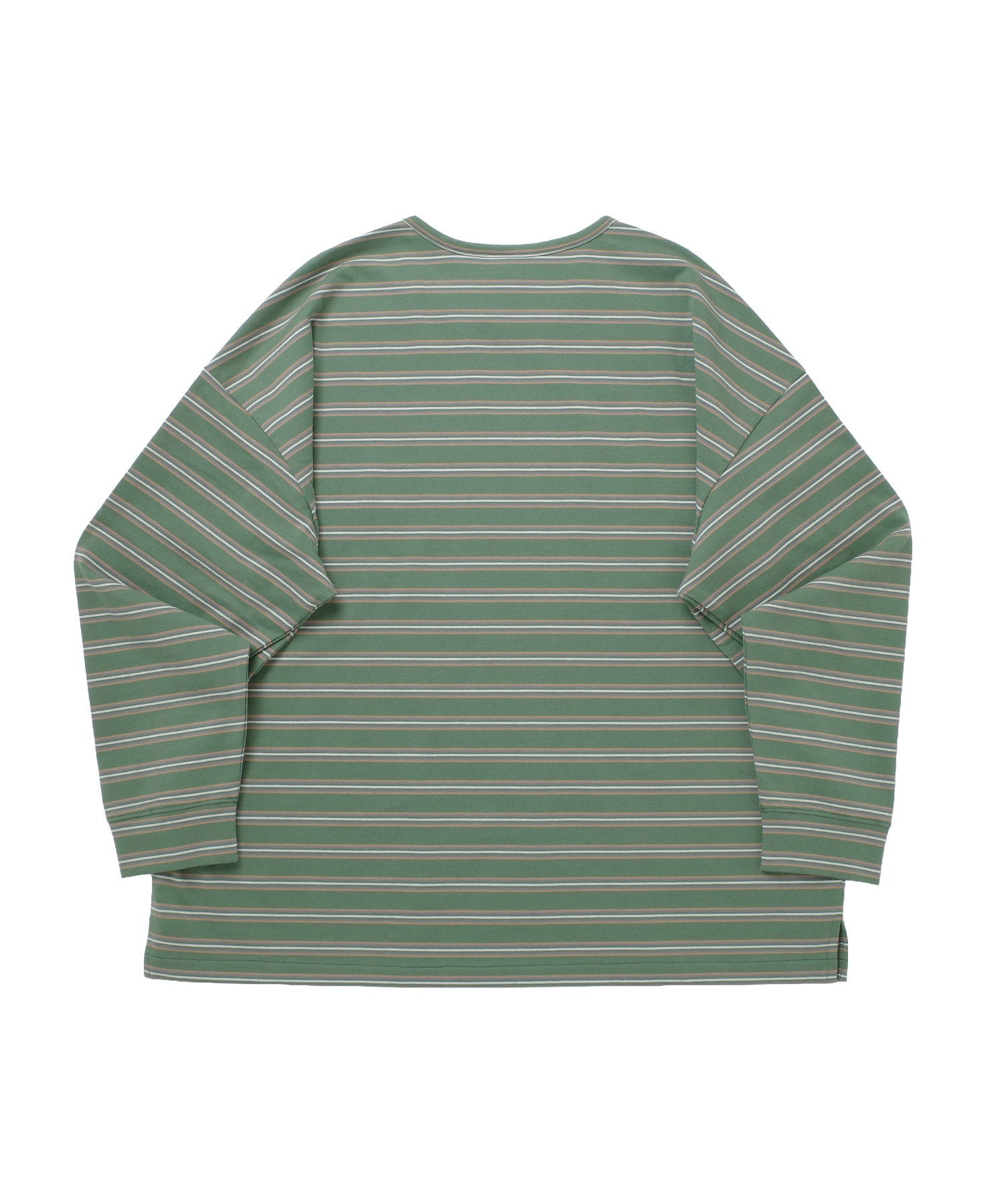 STRIPE BINDING-NECK BOX TEE (Sage Green)