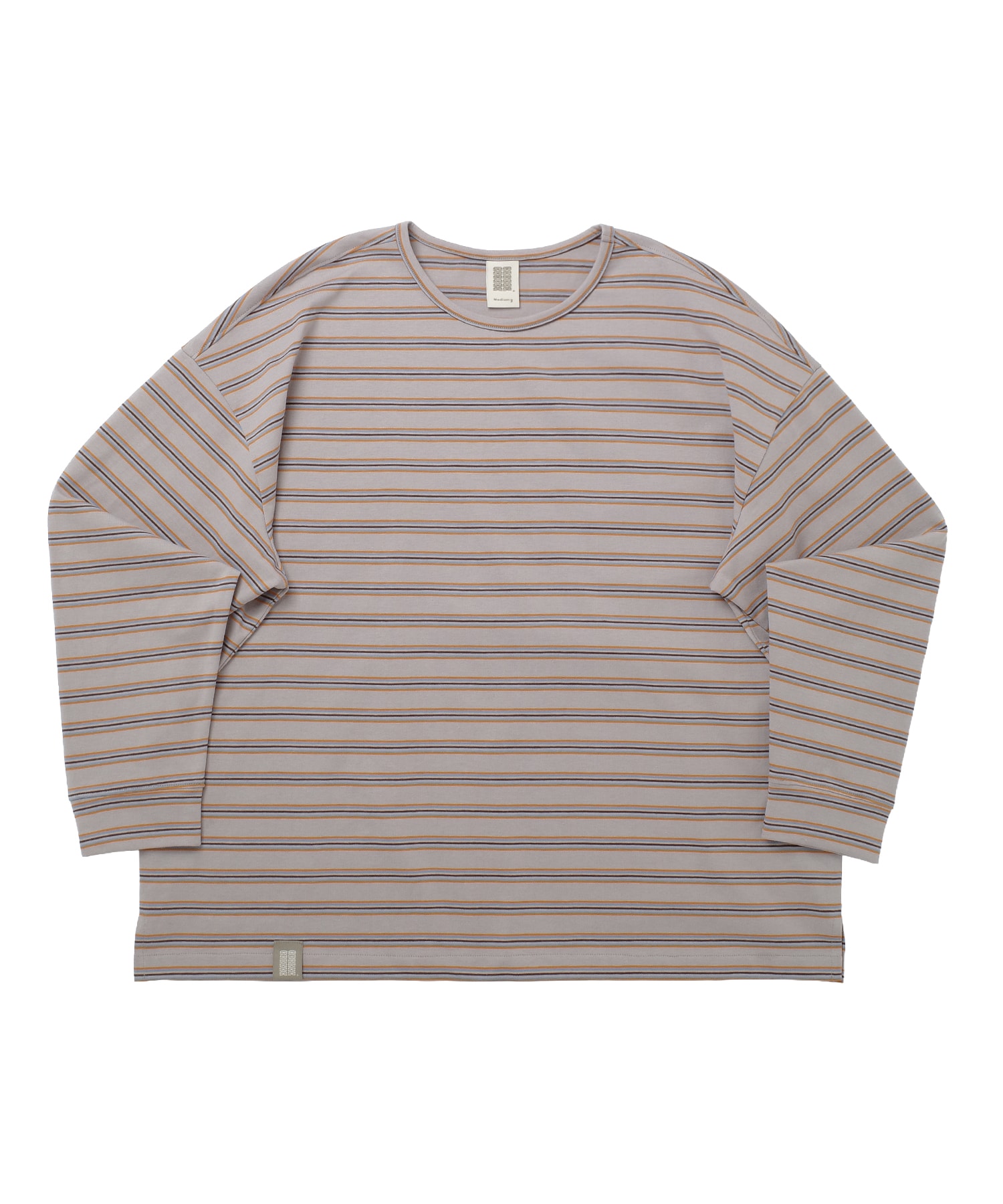 STRIPE BINDING-NECK BOX TEE (Warm Gray)