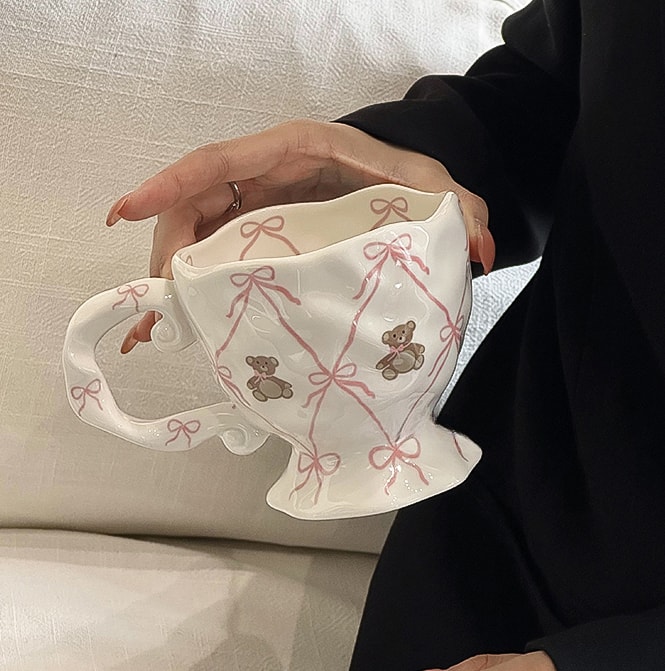 빈티지 리본 곰돌이 세라믹 머그컵