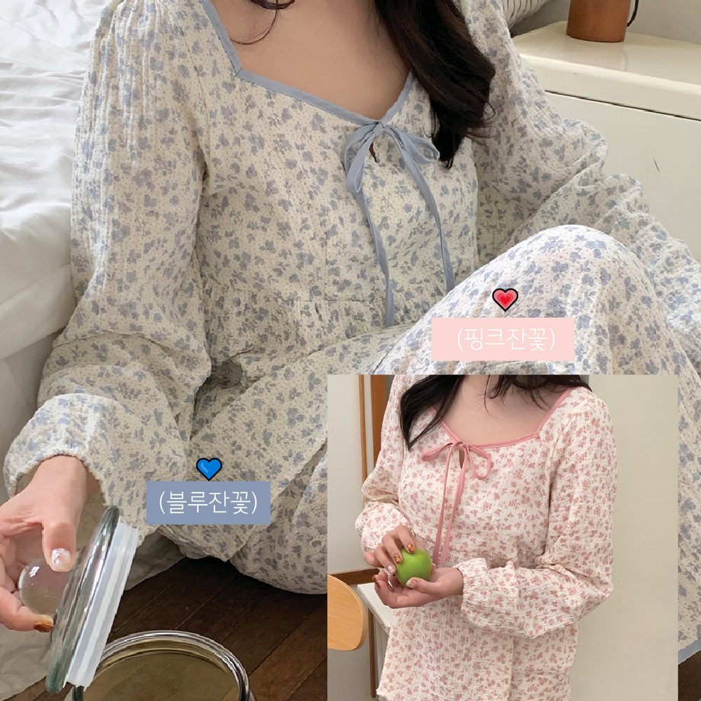 블라우스 요루면 잔꽃 잠옷 세트 핀터레스트 스타일 사계절 빅사이즈 홈웨어 베러댄파자마