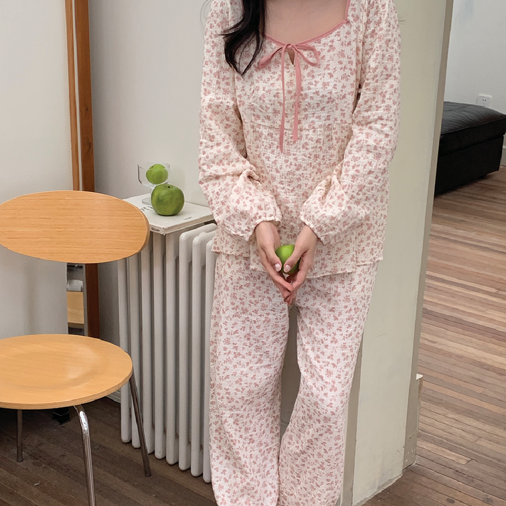 블라우스 요루면 잔꽃 잠옷 세트 핀터레스트 스타일 사계절 빅사이즈 홈웨어 베러댄파자마