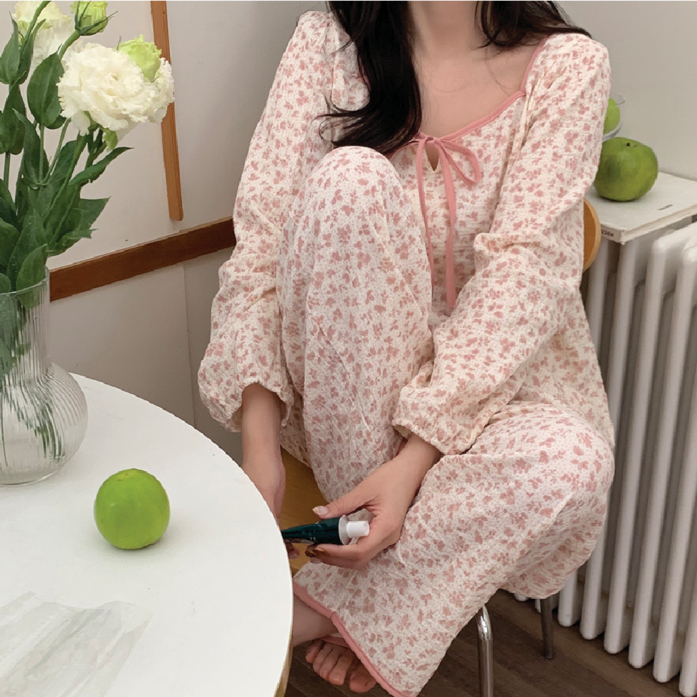 블라우스 요루면 잔꽃 잠옷 세트 핀터레스트 스타일 사계절 빅사이즈 홈웨어 베러댄파자마