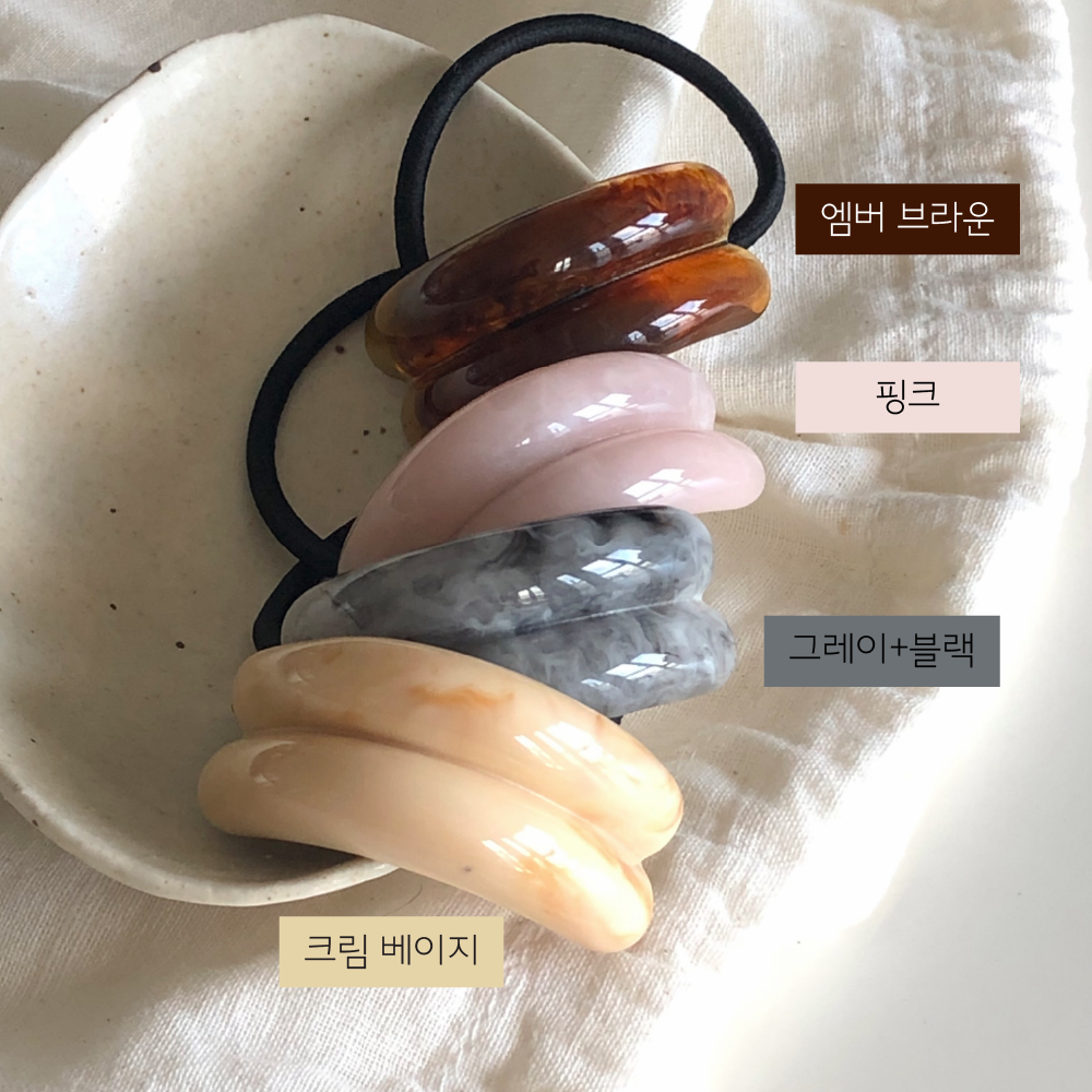 호마이카 반달 튜브 대리석무늬 커브 반묶음 헤어끈 포니테일