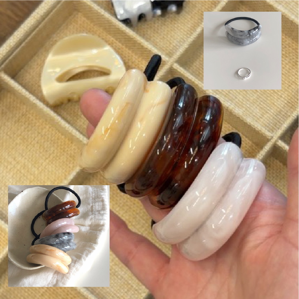 호마이카 반달 튜브 대리석무늬 커브 반묶음 헤어끈 포니테일