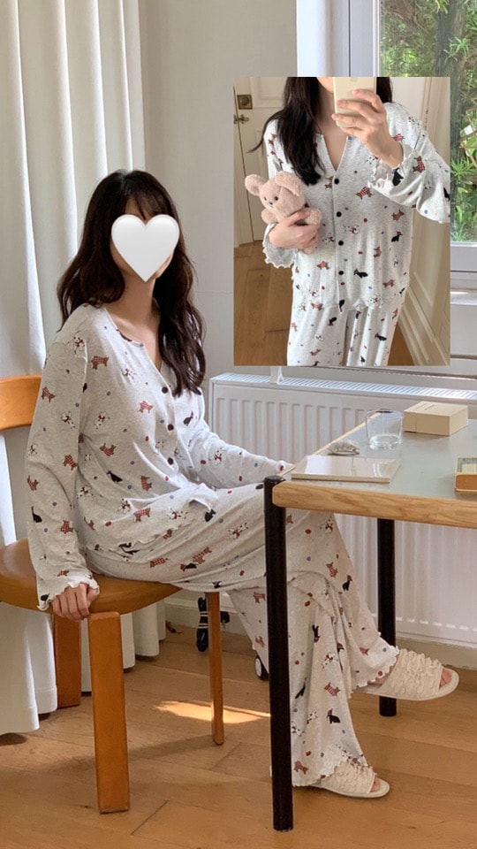 버터크림 캡내장 쫀득 모찌 퍼피파티 긴팔 가디건 잠옷 스판 상하의 세트 베러댄