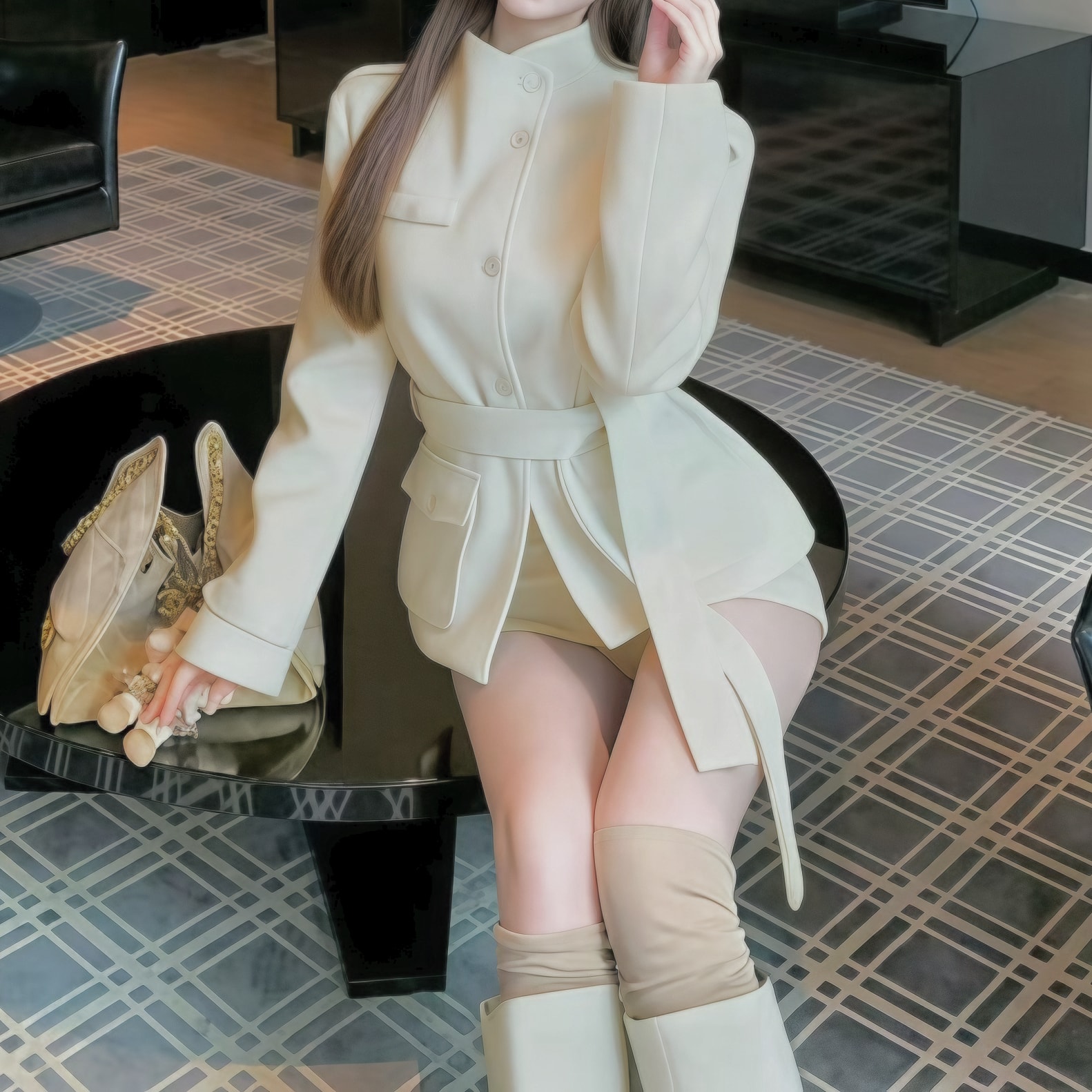 [ High quality ] 벨티드 하이넥 셋업