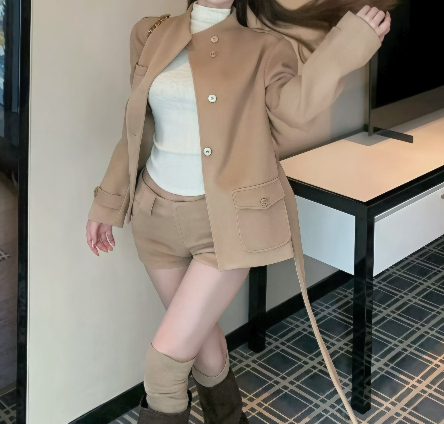 [ High quality ] 벨티드 하이넥 셋업