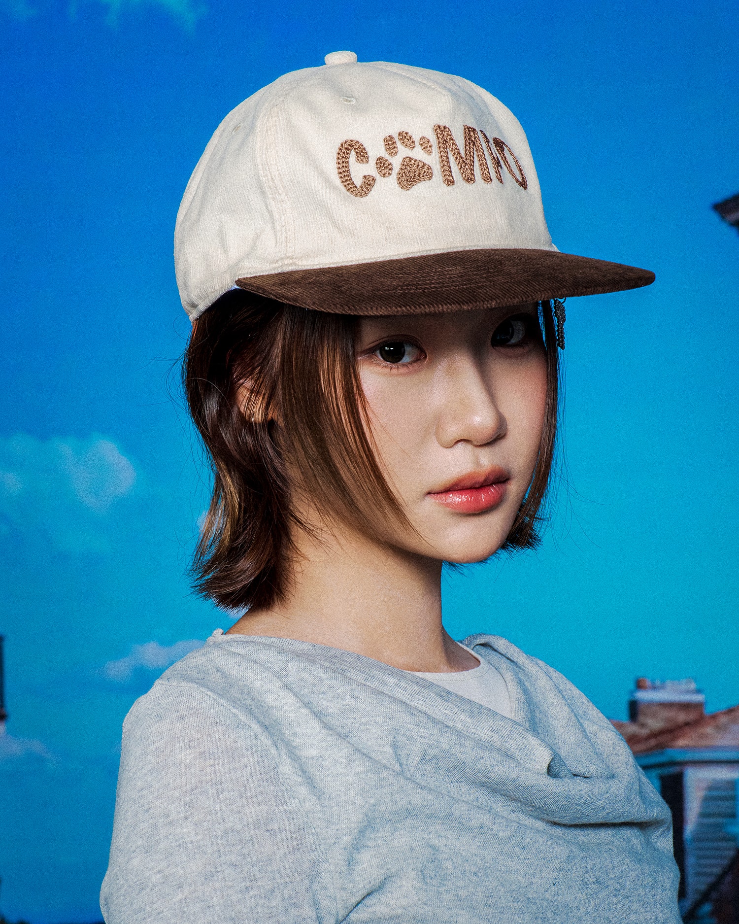 Corduroy Cap in Ivory / Brown
