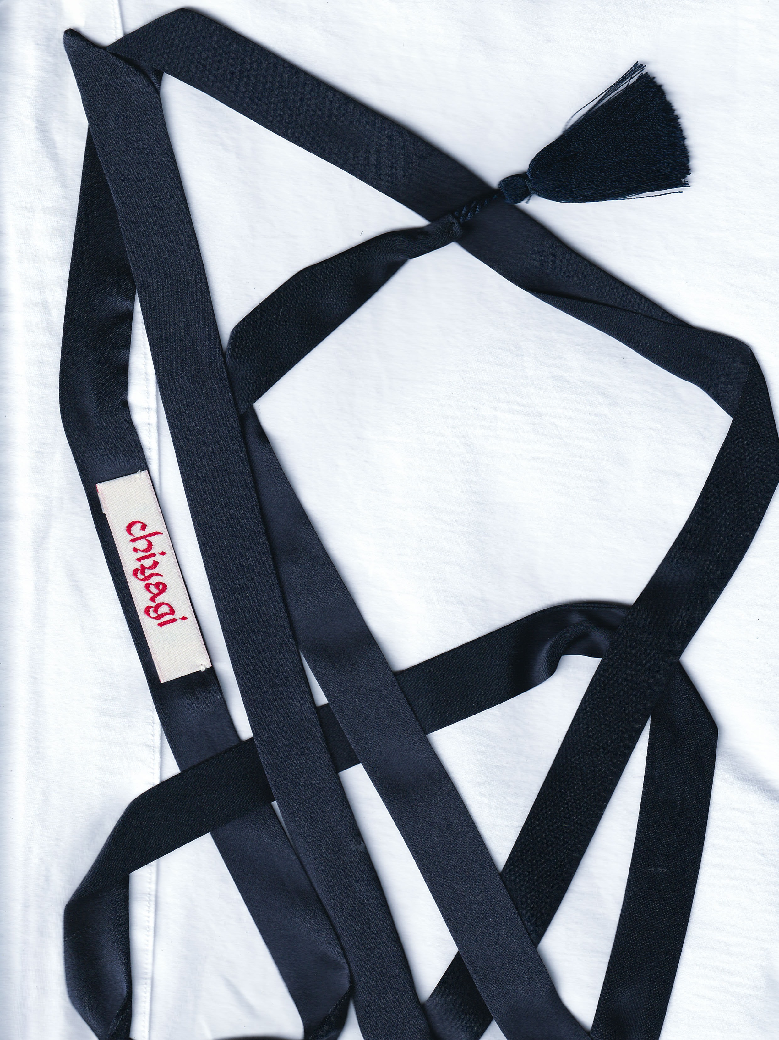 Silk Tessel Scarf of Collins (navy)