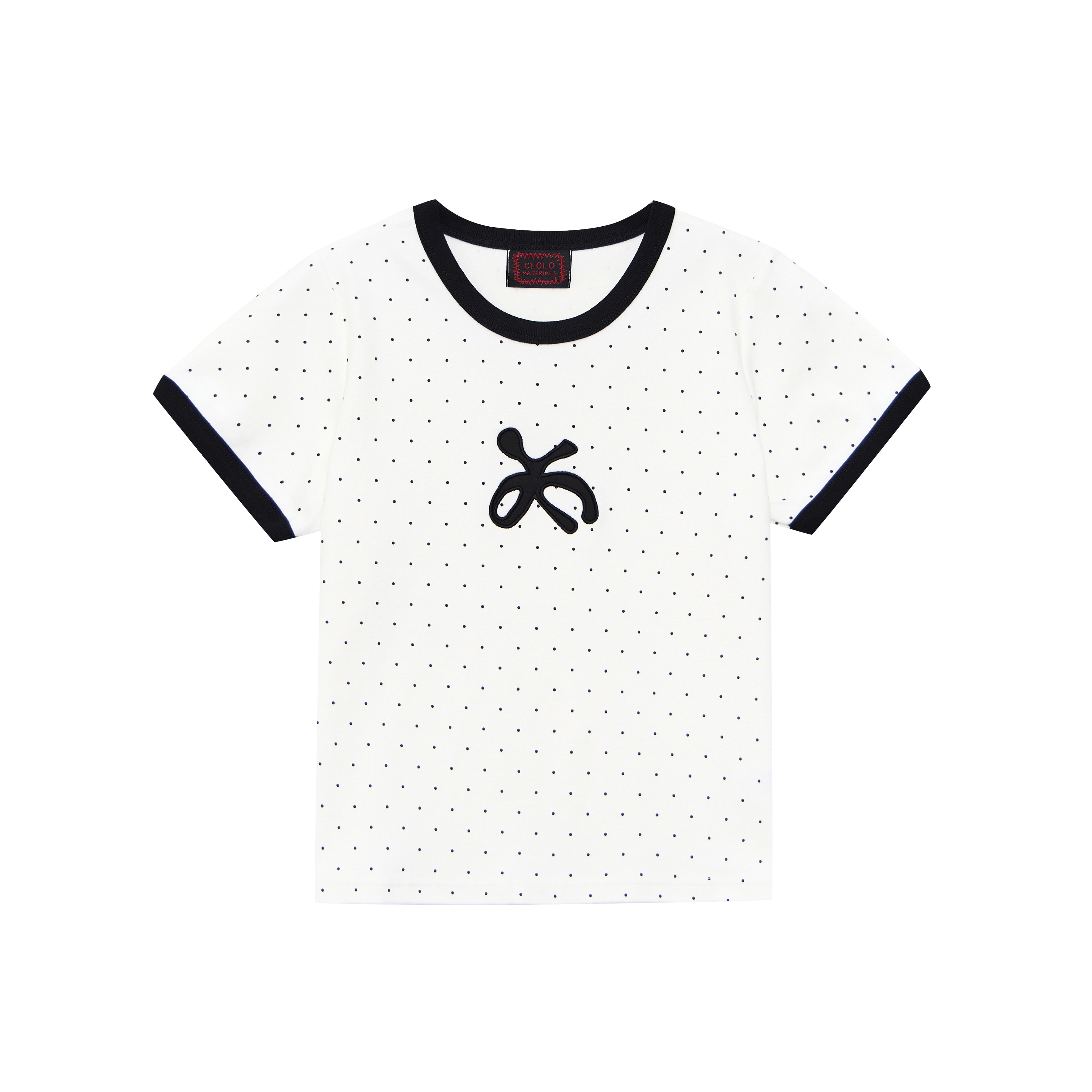 CLASSIC DOT APPLIQUE RINGER TEE — WHITE