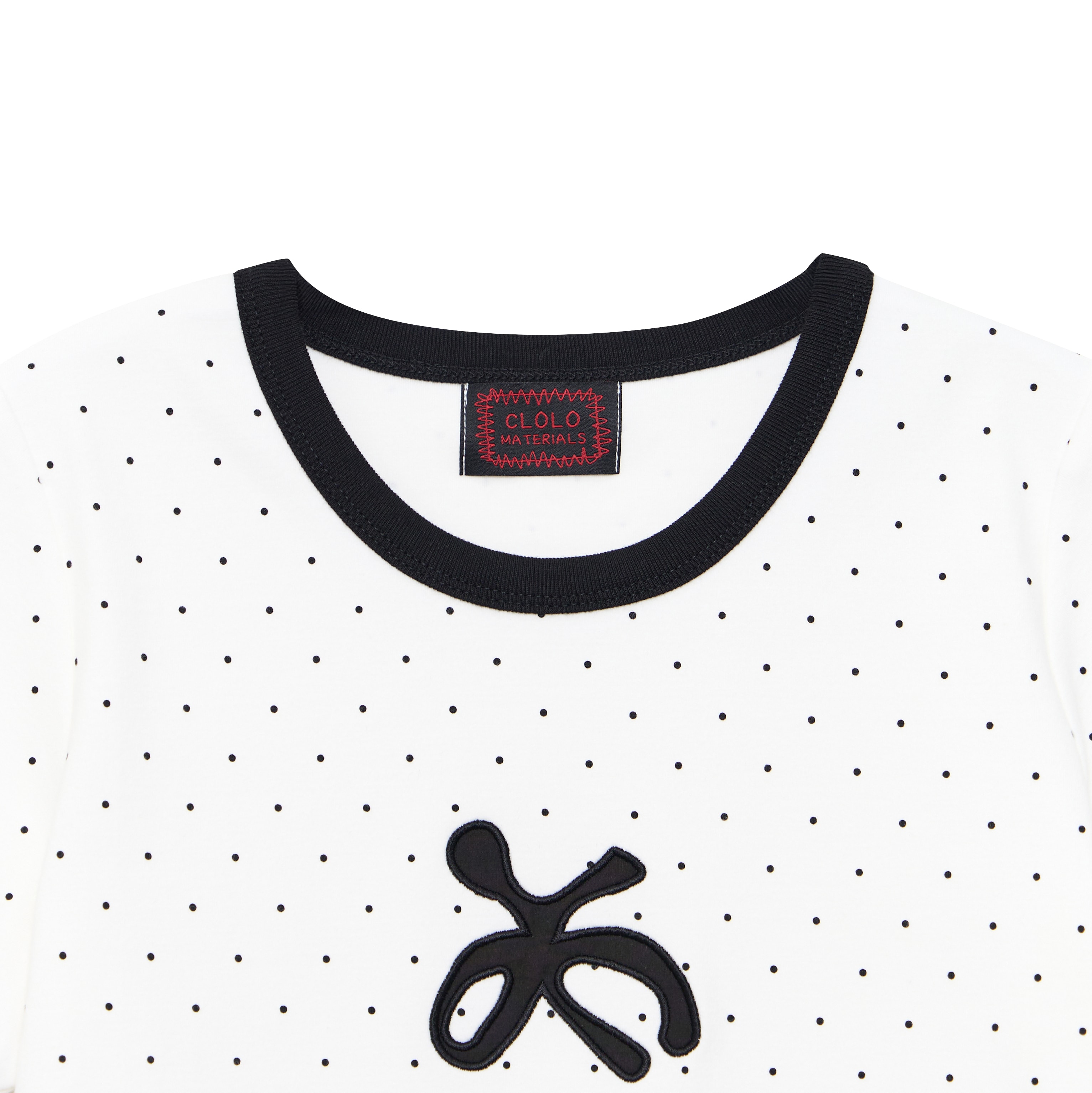 CLASSIC DOT APPLIQUE RINGER TEE — WHITE