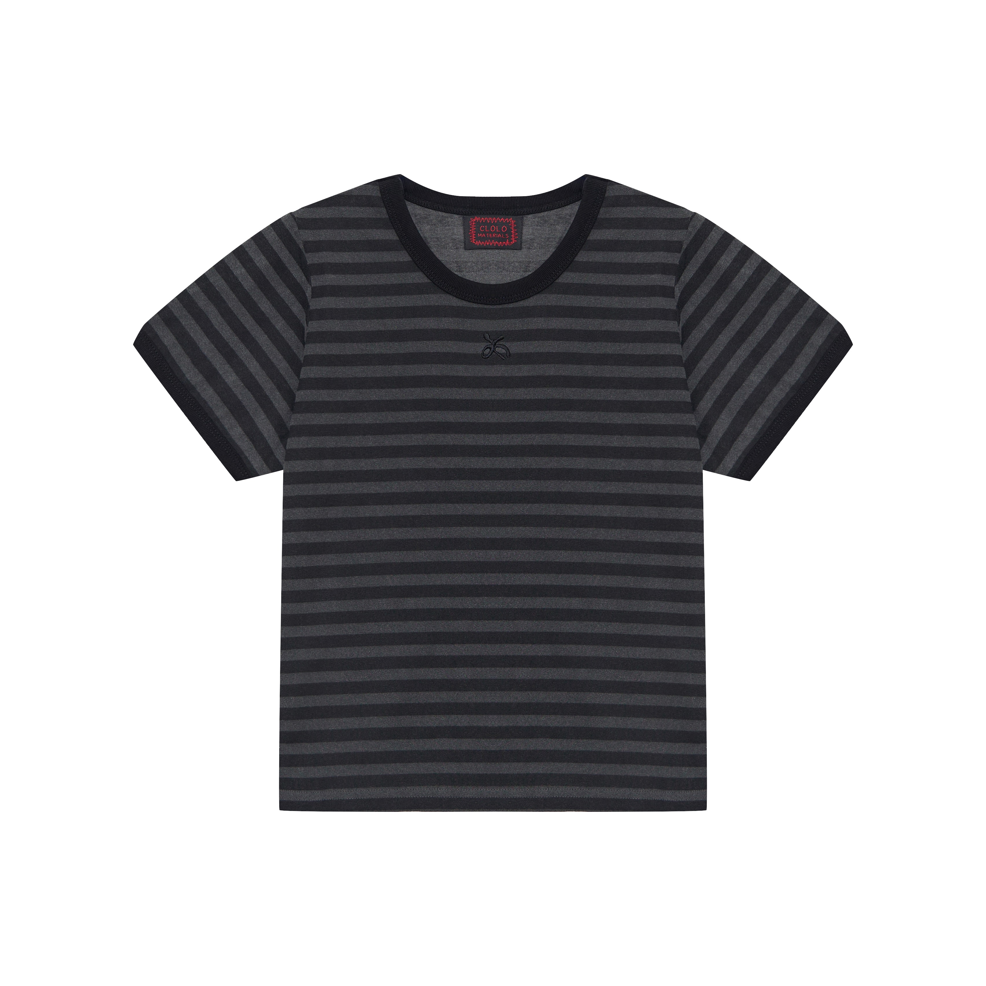 PIGMENT STRIPE APPLIQUE RINGER TEE — BLACK