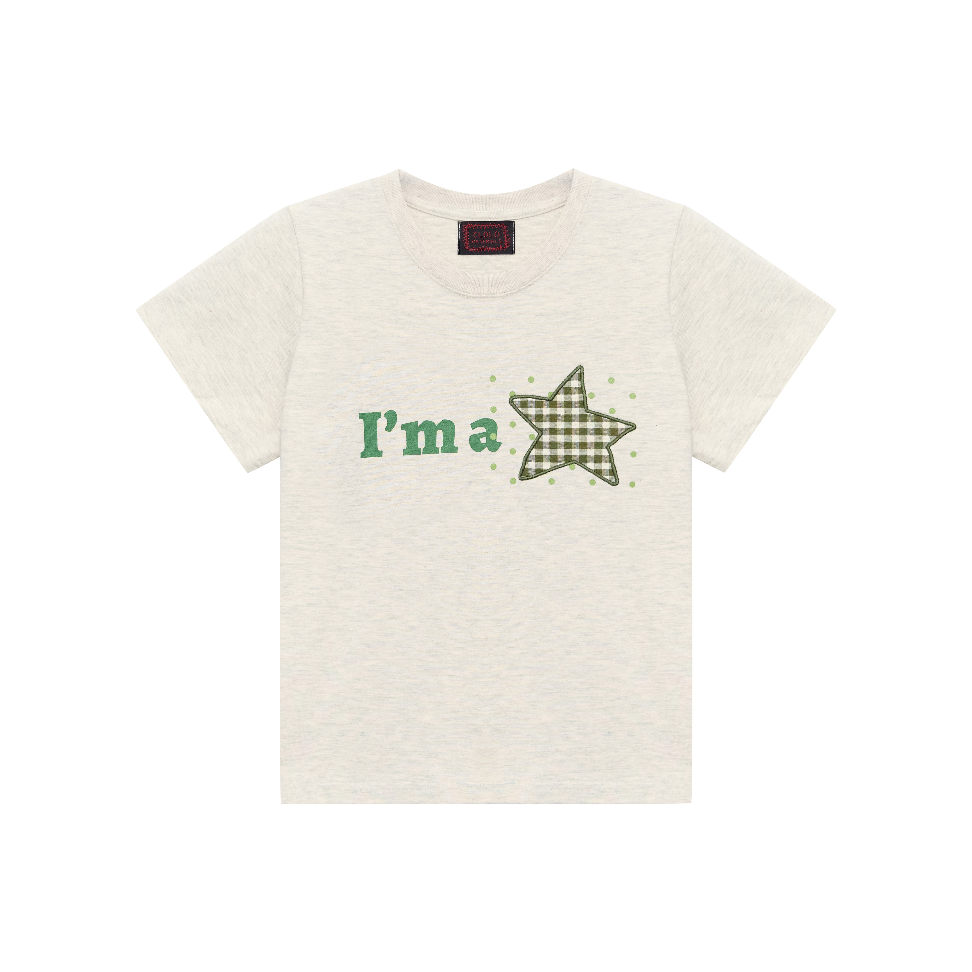 VINTAGE CHECK STAR APPLIQUE LOGO TEE — OATMEAL