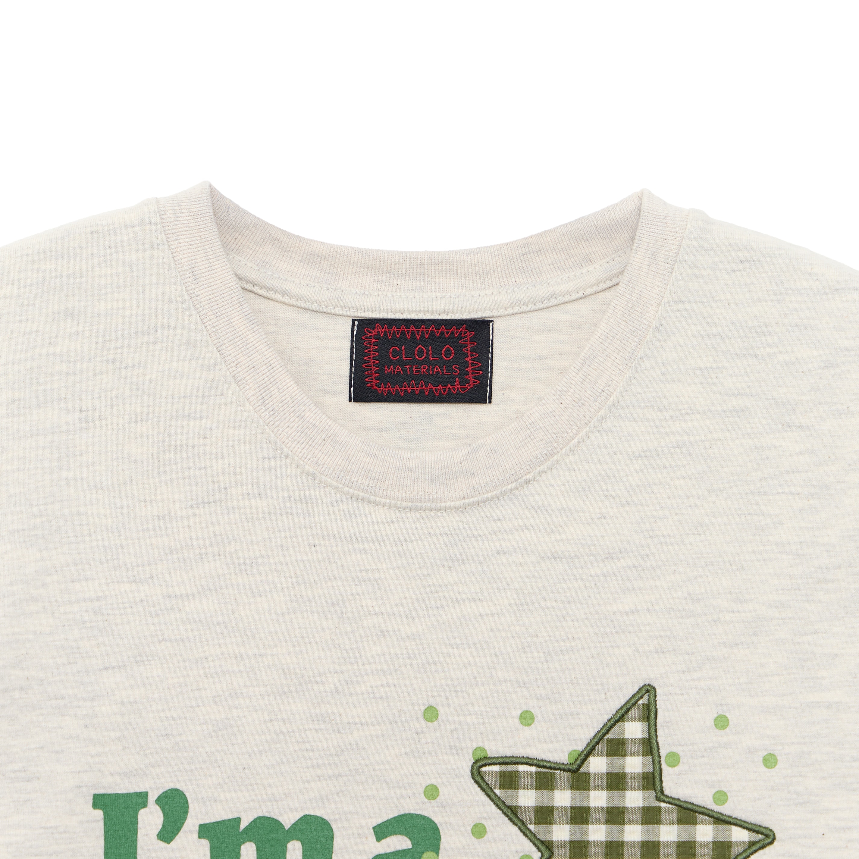VINTAGE CHECK STAR APPLIQUE LOGO TEE — OATMEAL