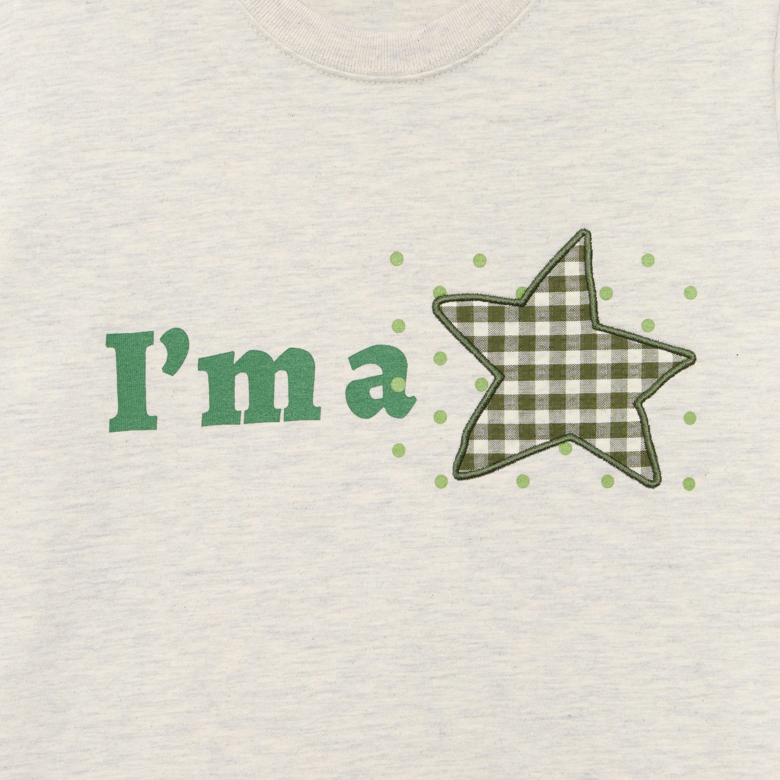 VINTAGE CHECK STAR APPLIQUE LOGO TEE — OATMEAL