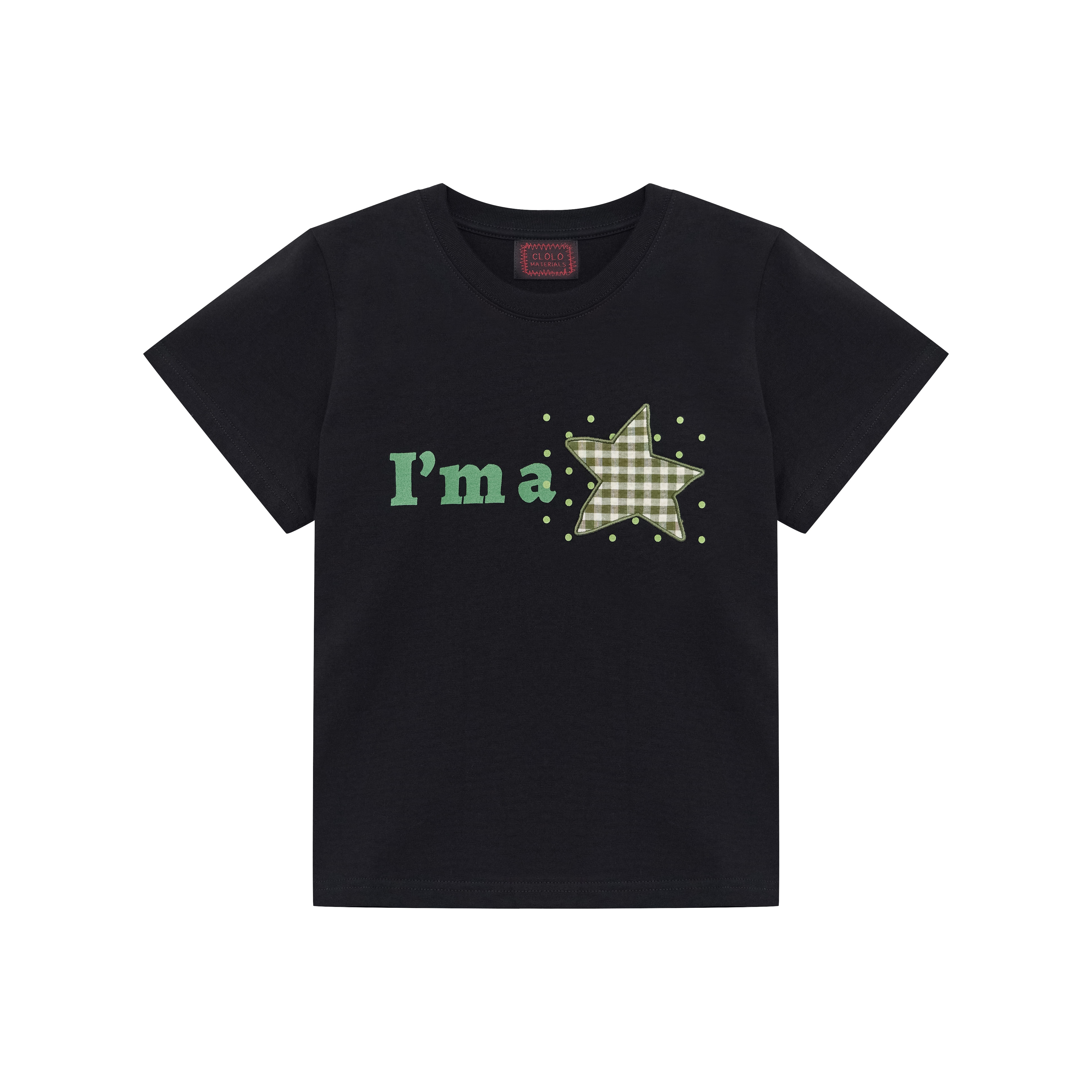 VINTAGE CHECK STAR APPLIQUE LOGO TEE — BLACK