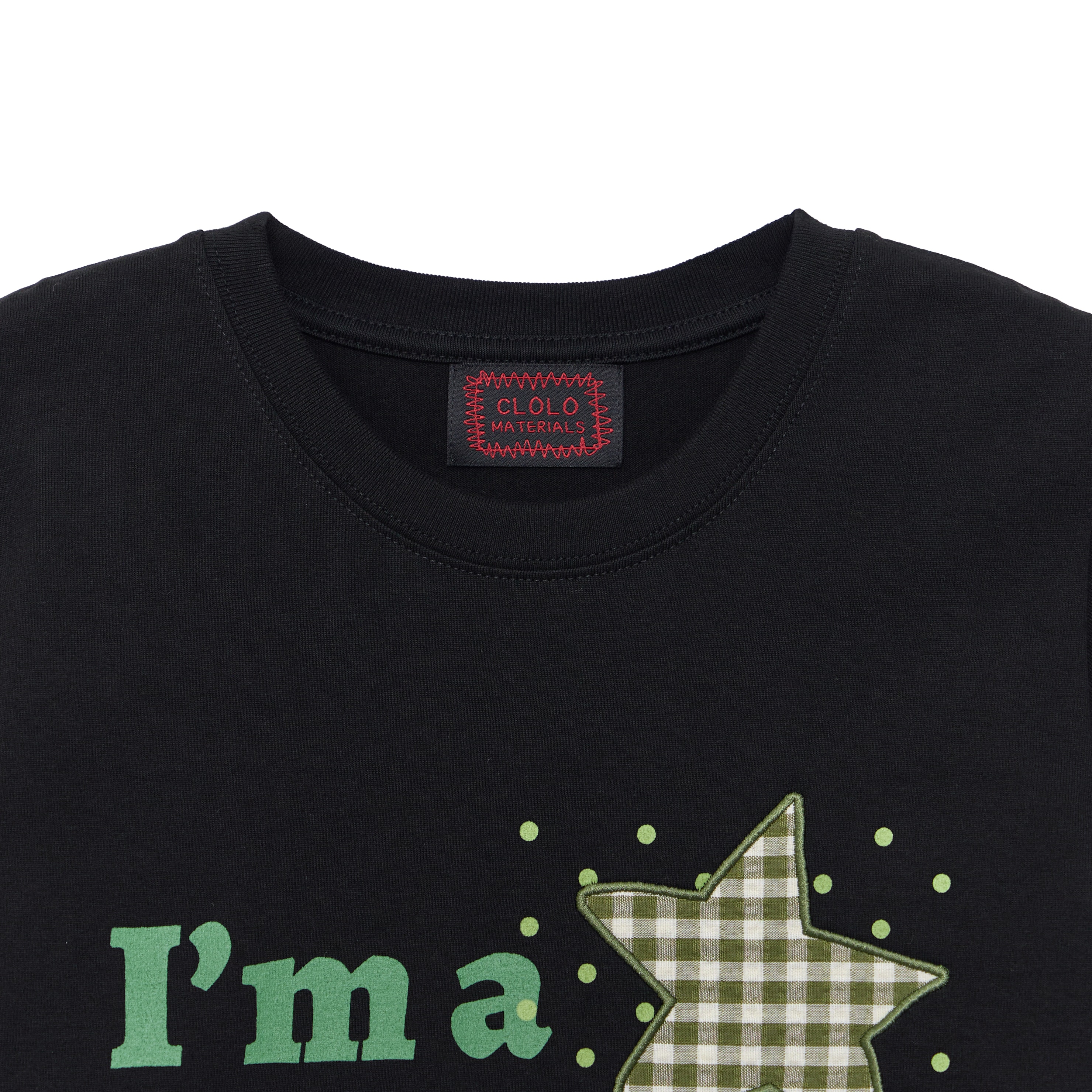 VINTAGE CHECK STAR APPLIQUE LOGO TEE — BLACK