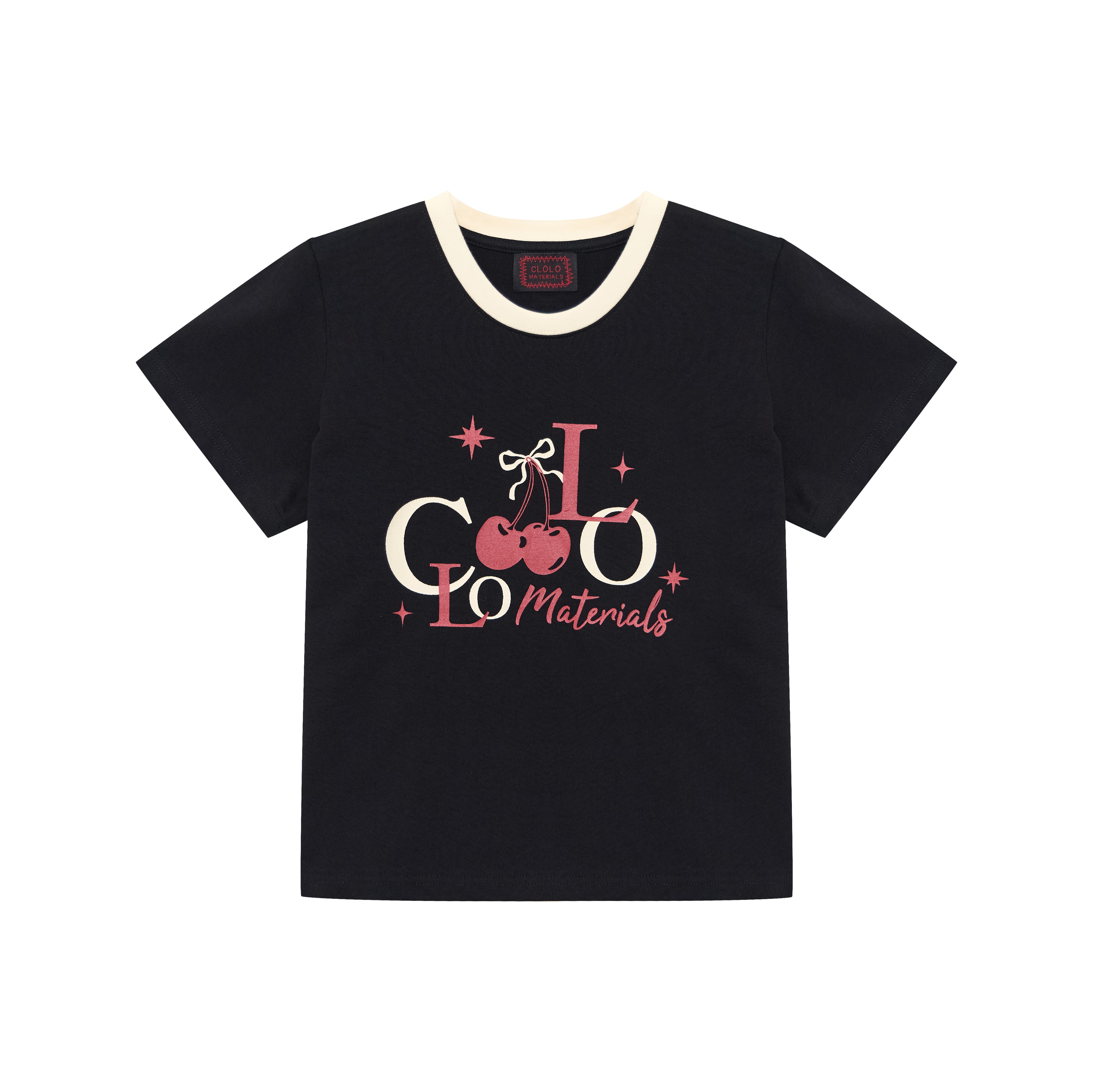 SWEET VINTAGE CHERRY RINGER TEE — BLACK