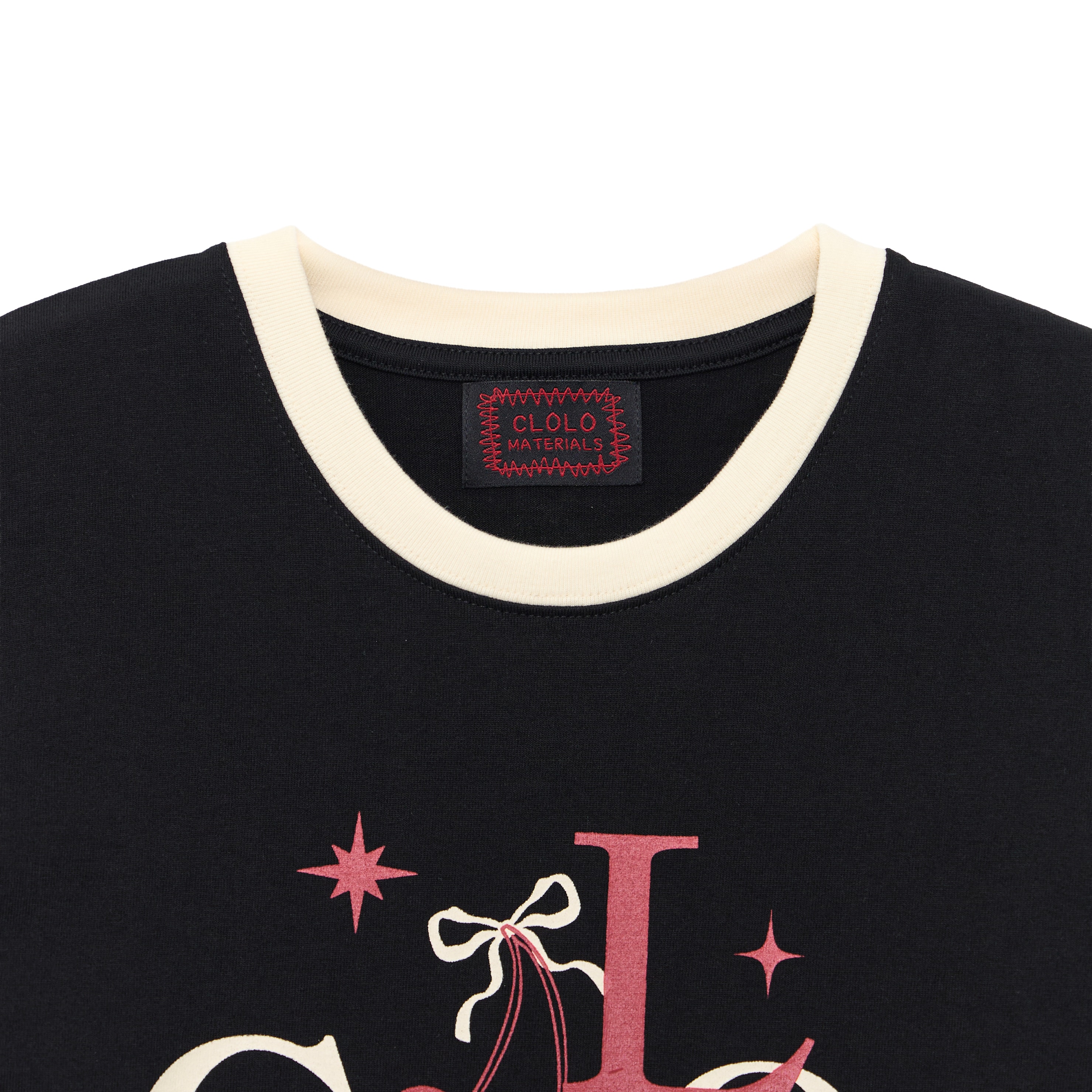 SWEET VINTAGE CHERRY RINGER TEE — BLACK
