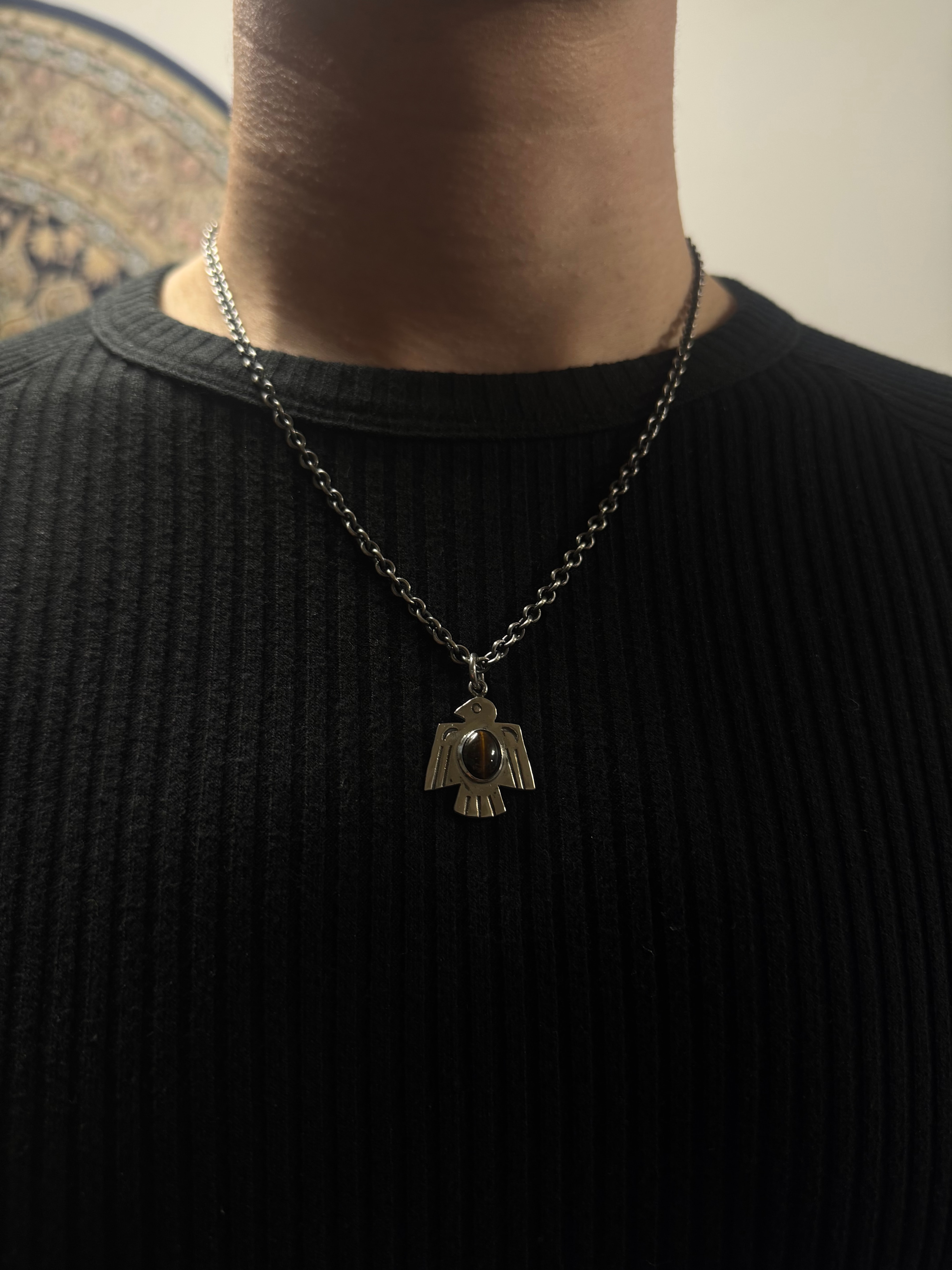Natural Tiger's Eye stone thunderbird pendant