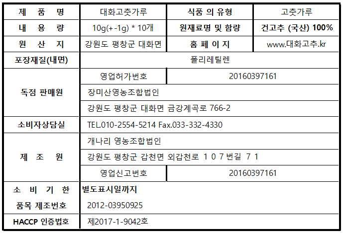 1회용 청량 고추가루 10g*10개입
