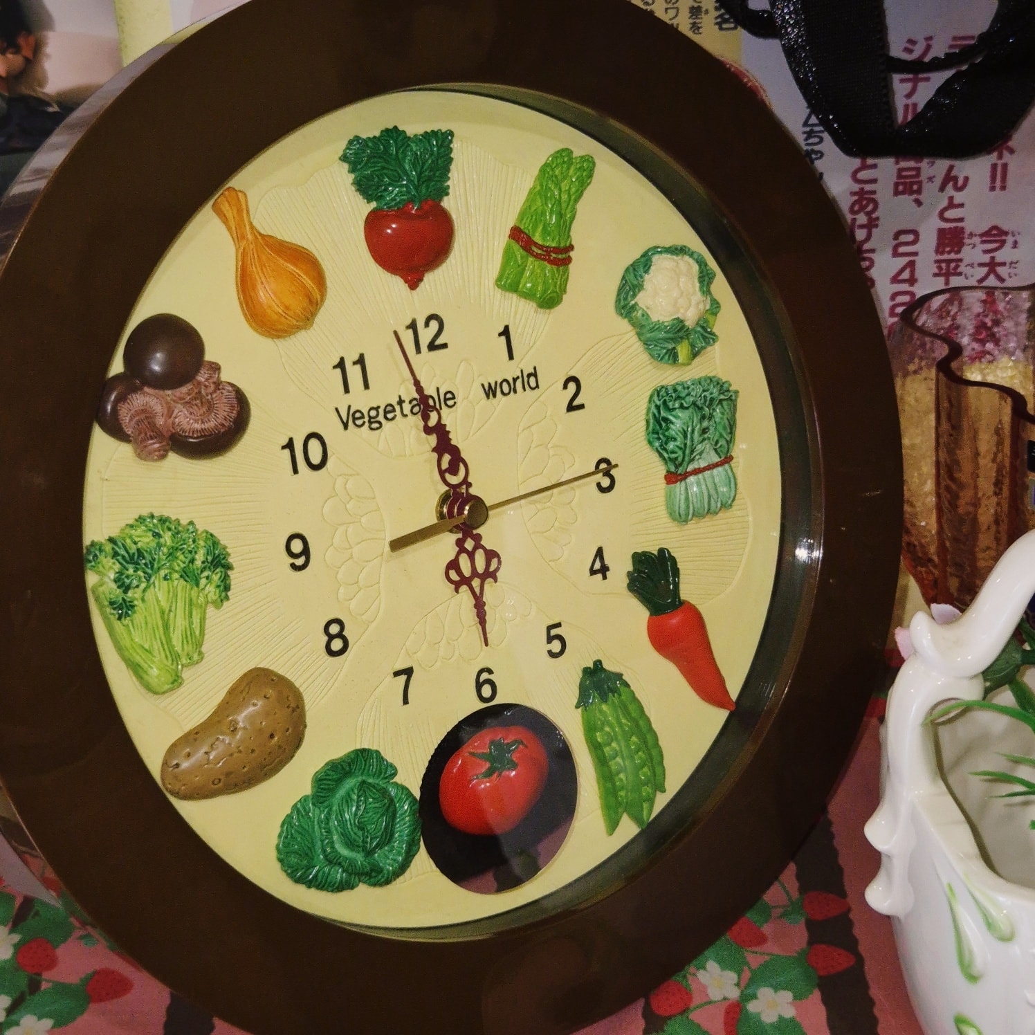 90s 레트로 야채 장식 토마토 괘종 벽시계