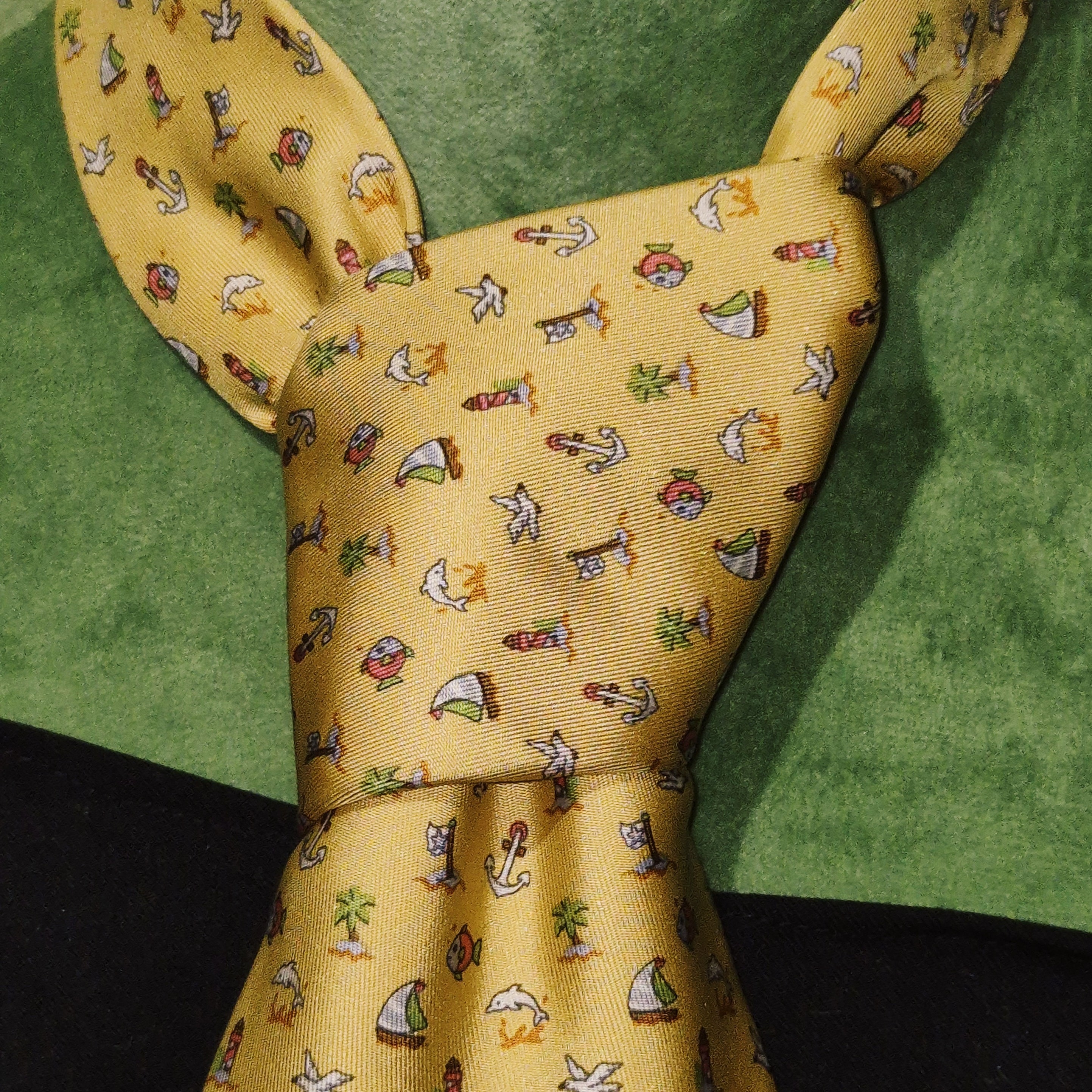 이탈리아 페라가모 키치 바다 실크 넥타이