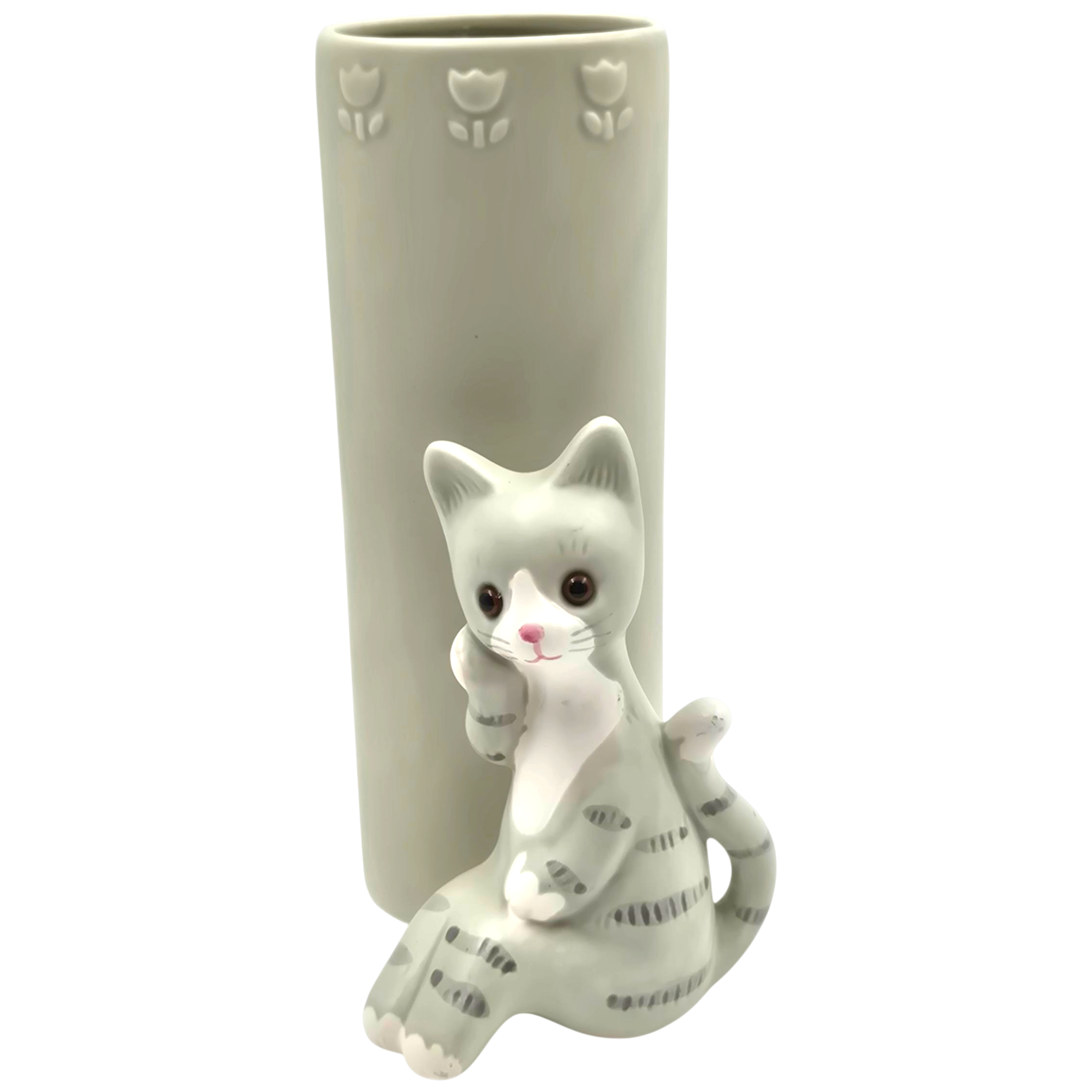 90s 일본 세토 핸드메이드 고양이 피겨린 기둥 꽃병